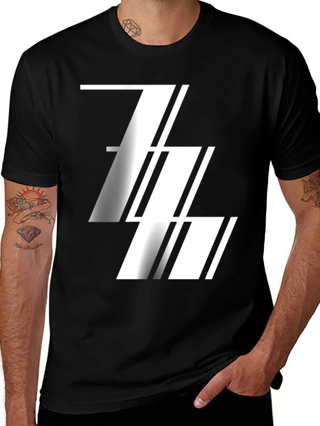 Variant 8 of Men's Black Graphic Tee - Modern Geometric Design