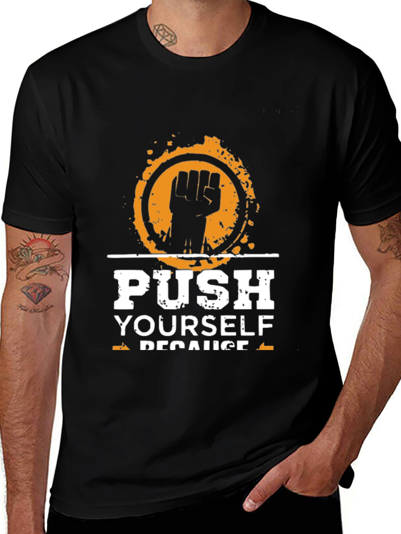 Variant 25 of Motivational Black T-Shirt "Push Yourself" Graphic Tee