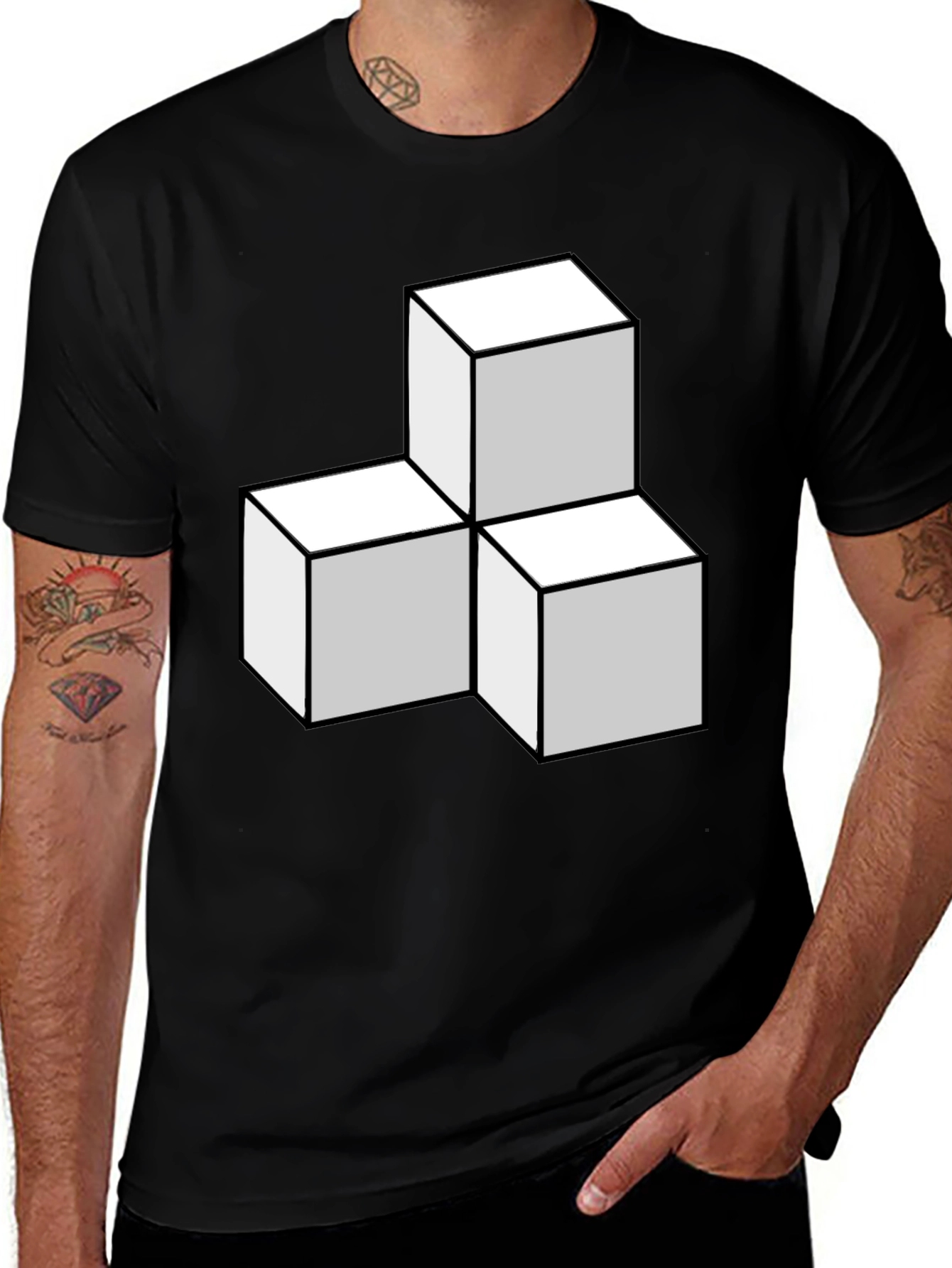 Geometric Cube Stack T-Shirt - Modern Design