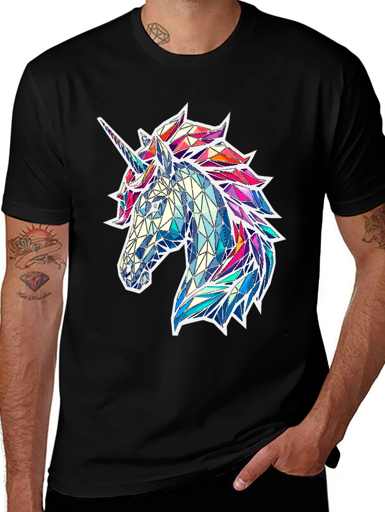 Black Geometric Unicorn Graphic Tee - Black main image