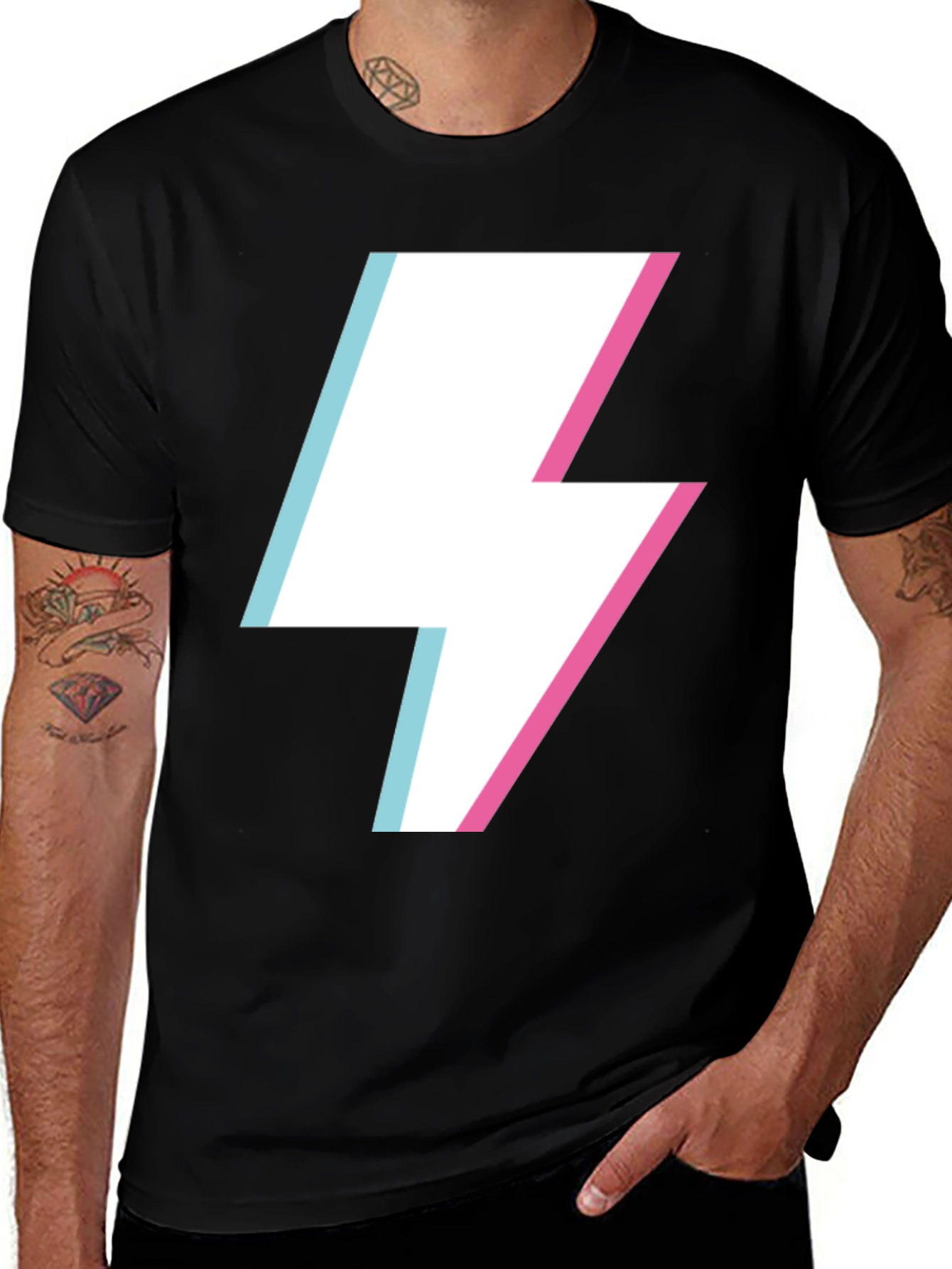 Variant 26 of Lightning Bolt Graphic Tee - Black Cotton Casual Shirt