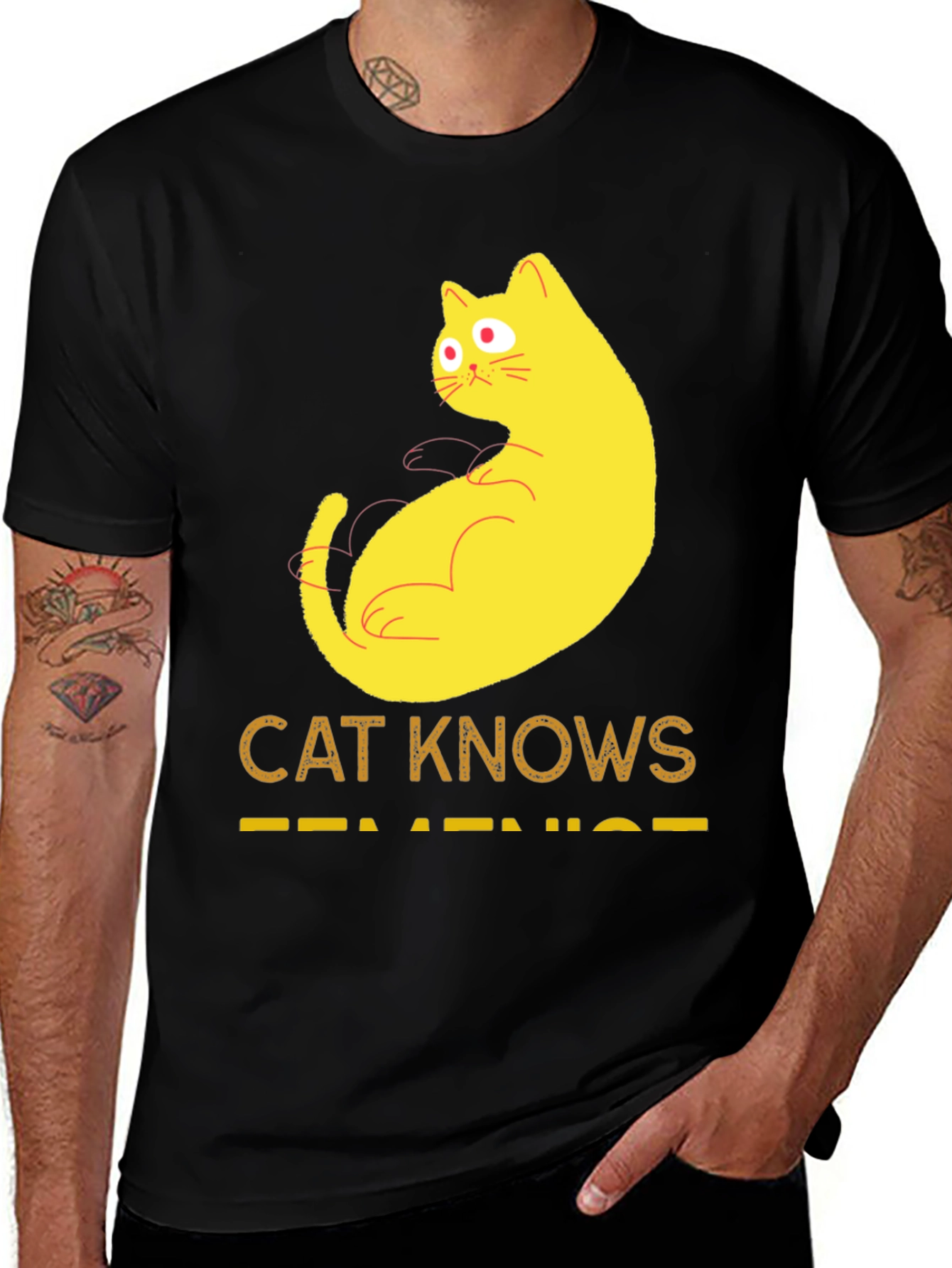 Variant 15 of Cat Knows Feminist T-Shirt - Black