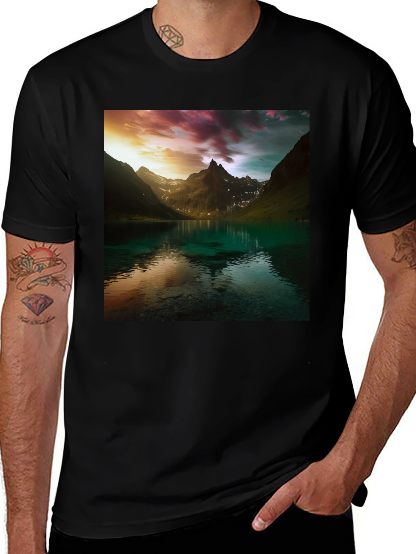Variant 27 of Mountain Lake Graphic Tee - Nature Scenery T-Shirt