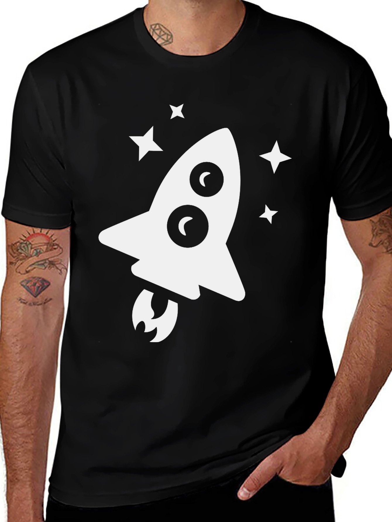 Rocket Launch Graphic Tee - Black Cotton T-Shirt