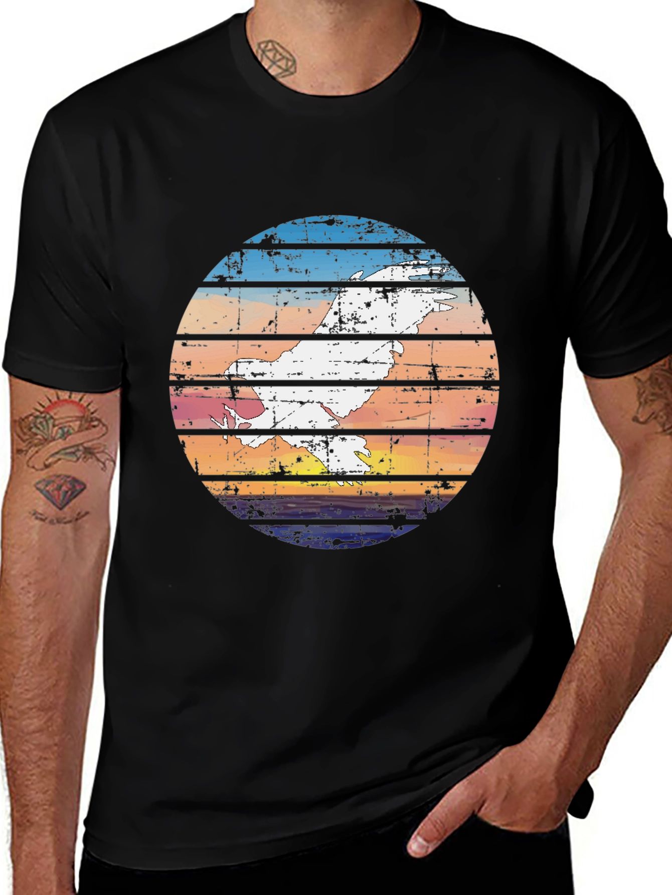 Variant 27 of Retro Sunset Bird Graphic Tee - Black