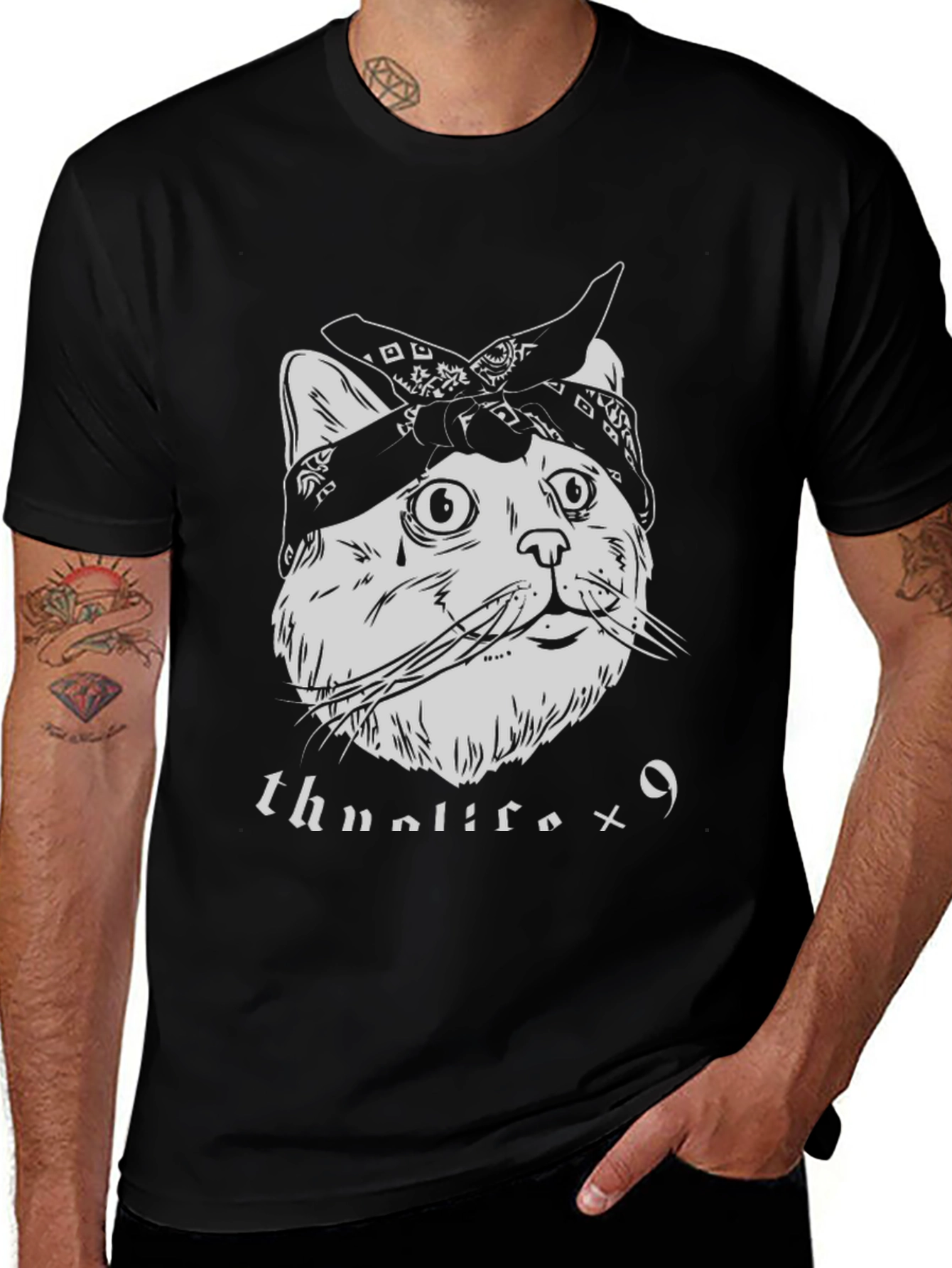 Variant 27 of Thug Life Cat Graphic Tee - Bandana Style