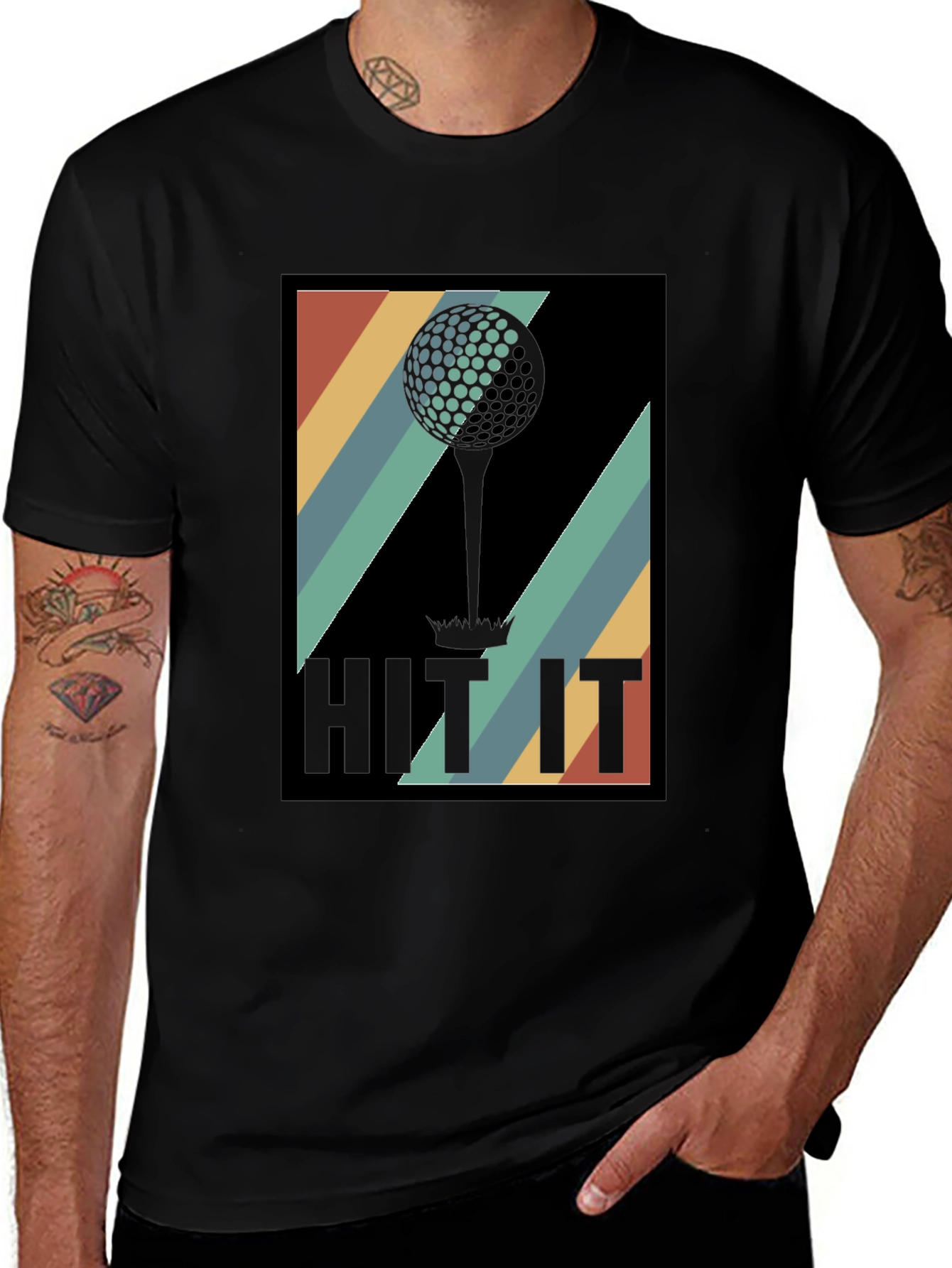 Black Retro Golf Ball Tee T-Shirt - Hit It! main image