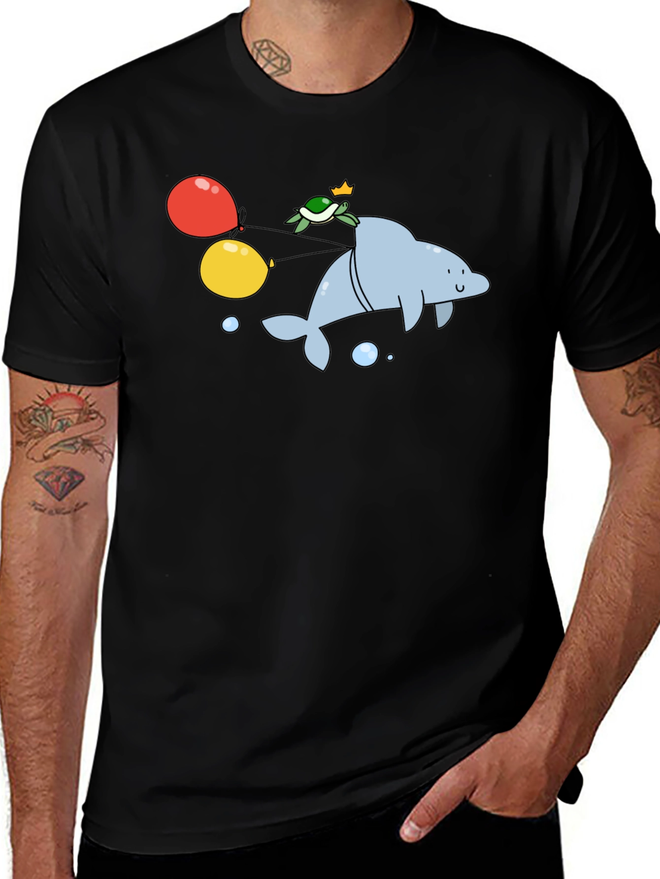 Variant 20 of Dolphin & Turtle Graphic T-Shirt - Fun Cartoon Print
