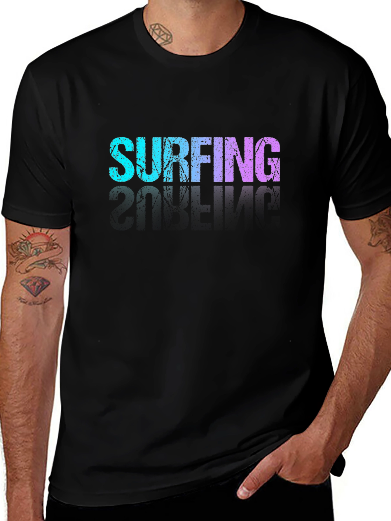 Variant 28 of Surfing Graphic Print Black T-Shirt