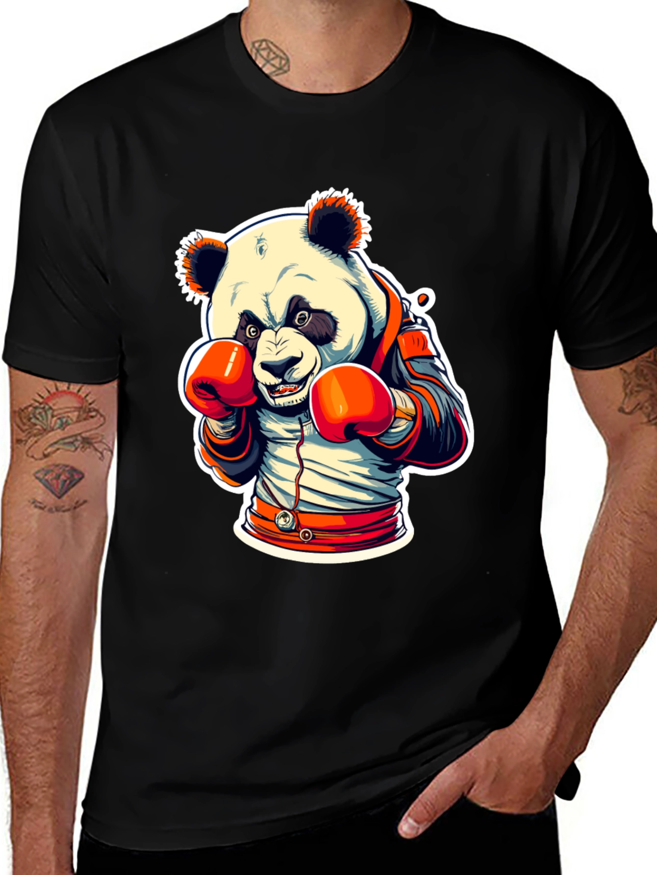 Variant 13 of Panda Boxer Graphic Tee - Black Cotton Blend
