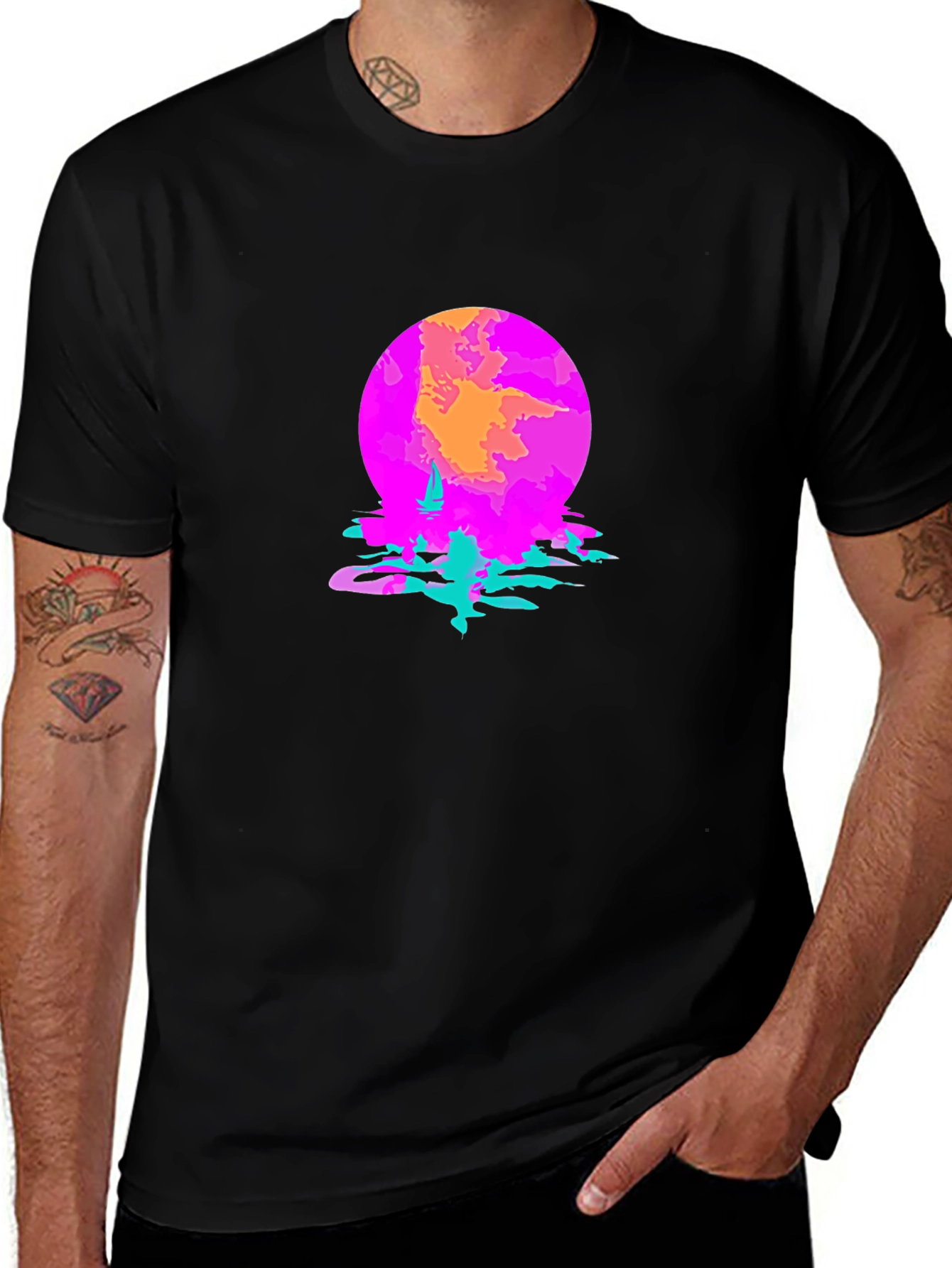 Variant 7 of Retro Sunset Graphic Tee - Black