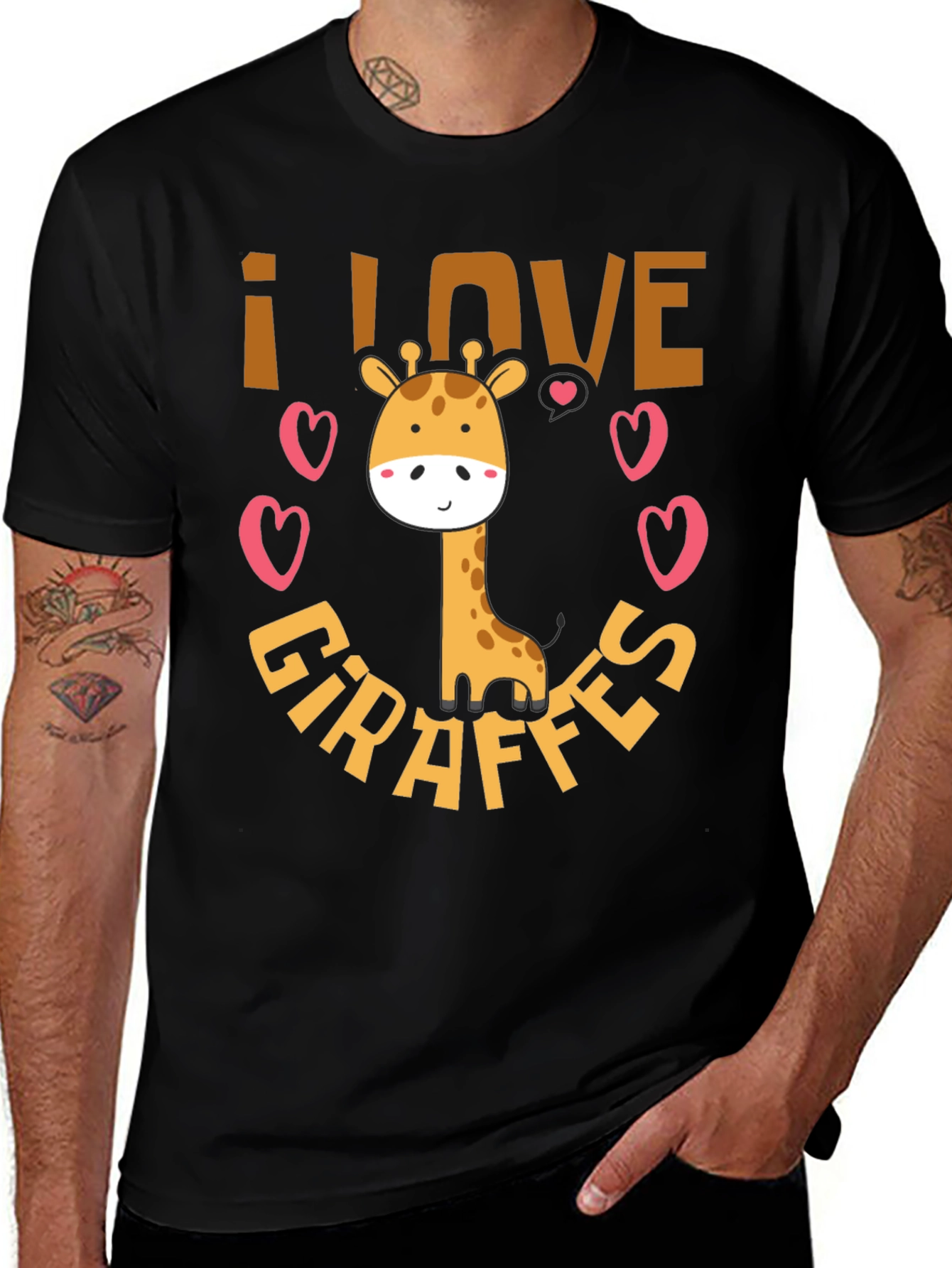 Variant 13 of I Love Giraffes Black Graphic T-Shirt