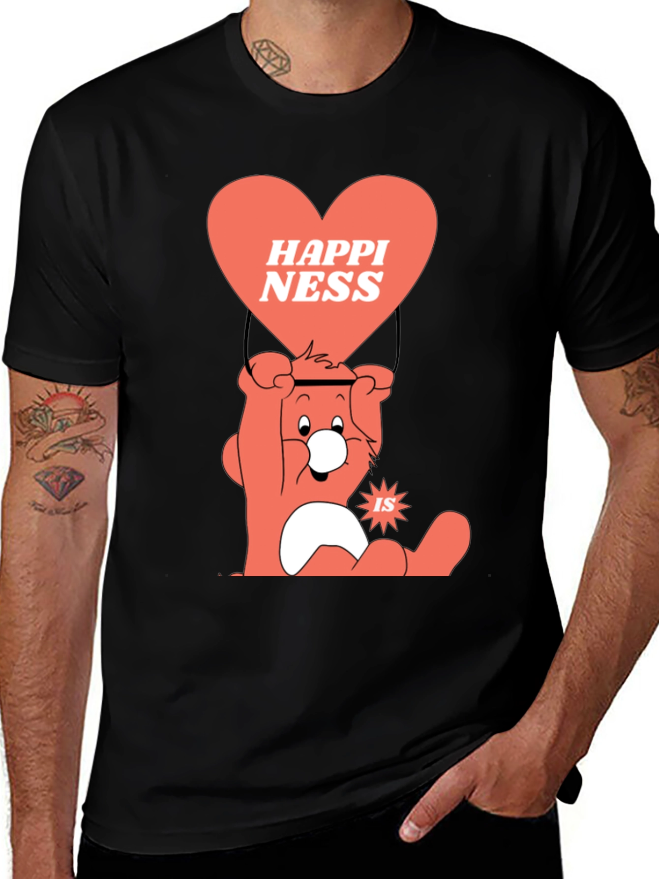Black Happiness Bear Graphic T-Shirt main image