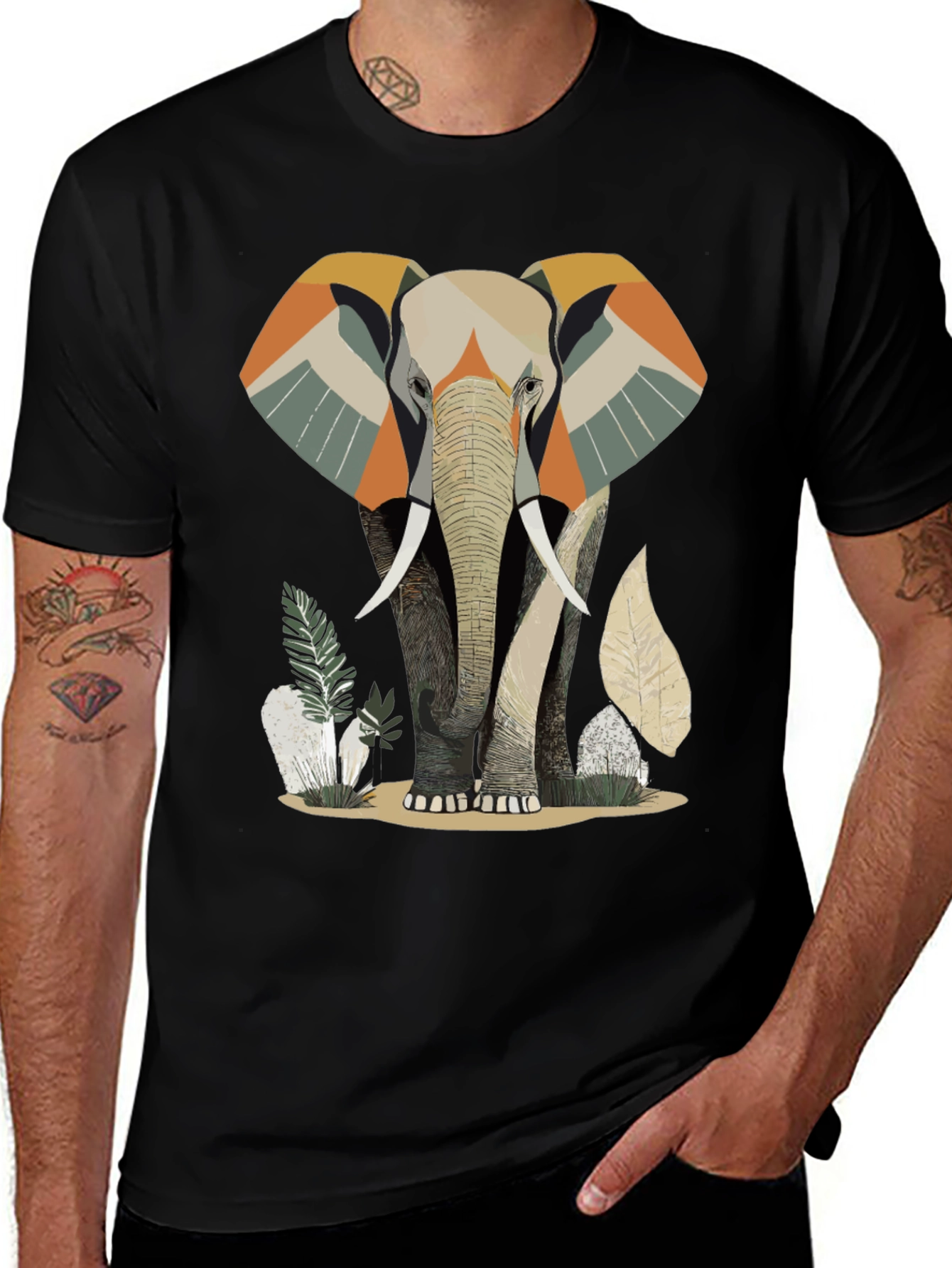 Variant 8 of Geometric Elephant Graphic Tee - Men's Black T-Shirt