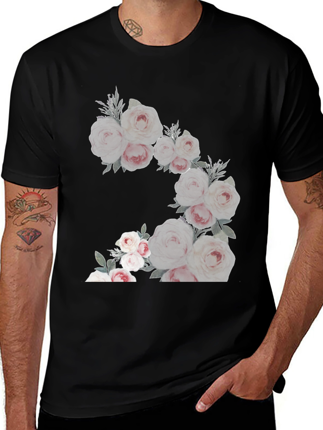 Variant 25 of Floral Graphic Tee - Black Cotton Blend