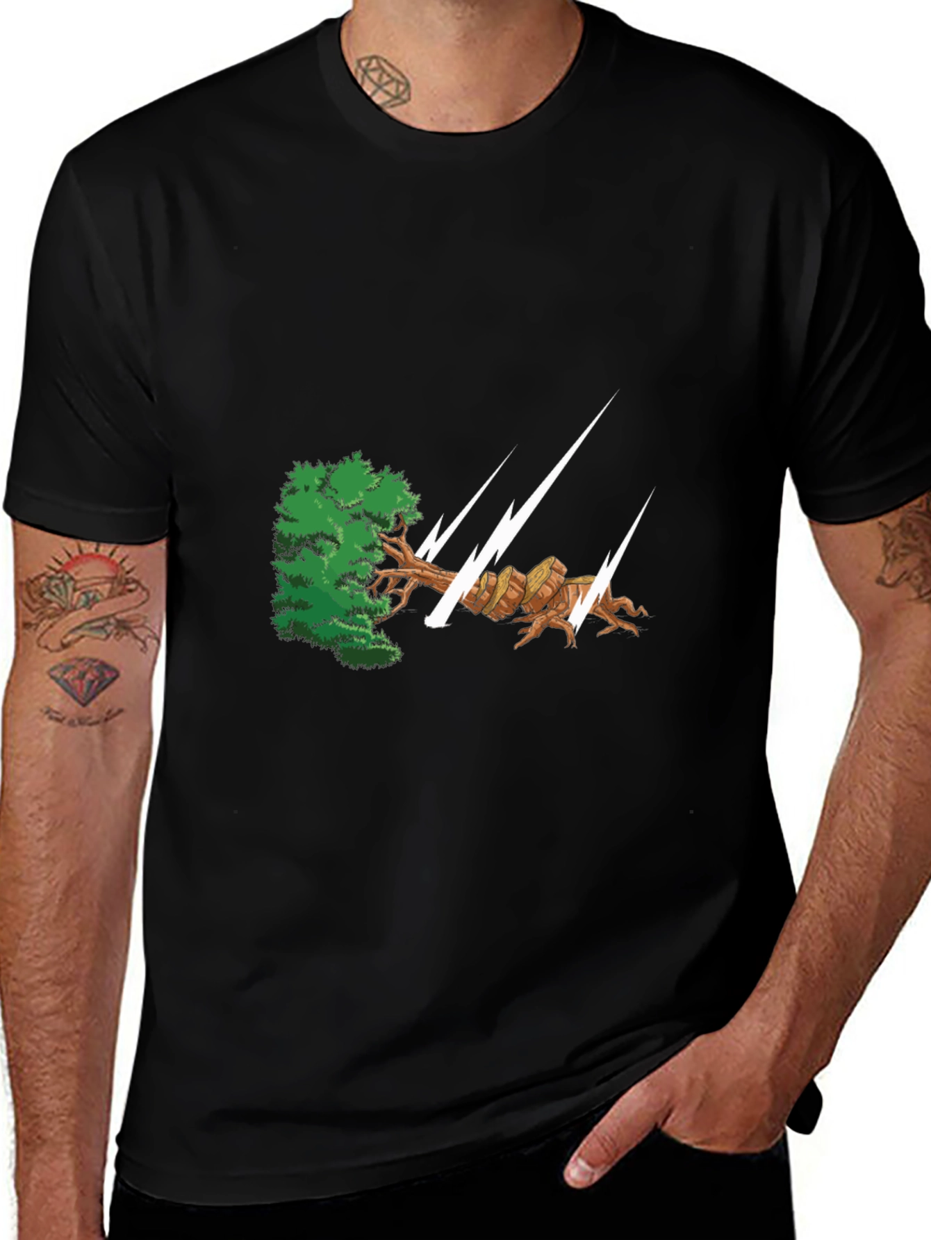 Variant 18 of Storm Damaged Tree Graphic Tee - Black Cotton Casual