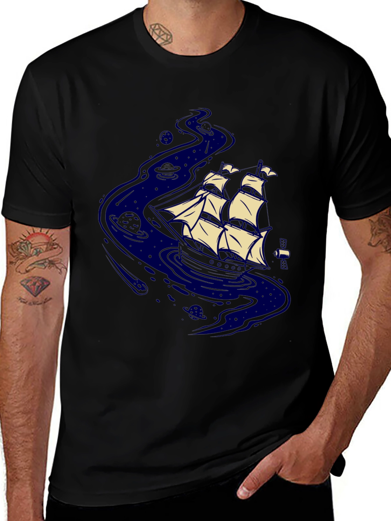 Space Sailing Ship Graphic T-Shirt