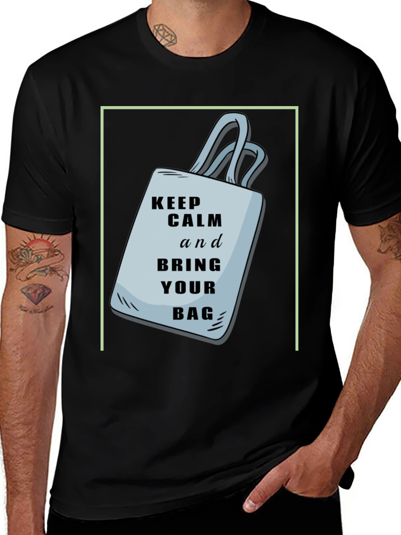Variant 4 of Keep Calm Tote Bag Graphic Tee - Black Cotton Shirt
