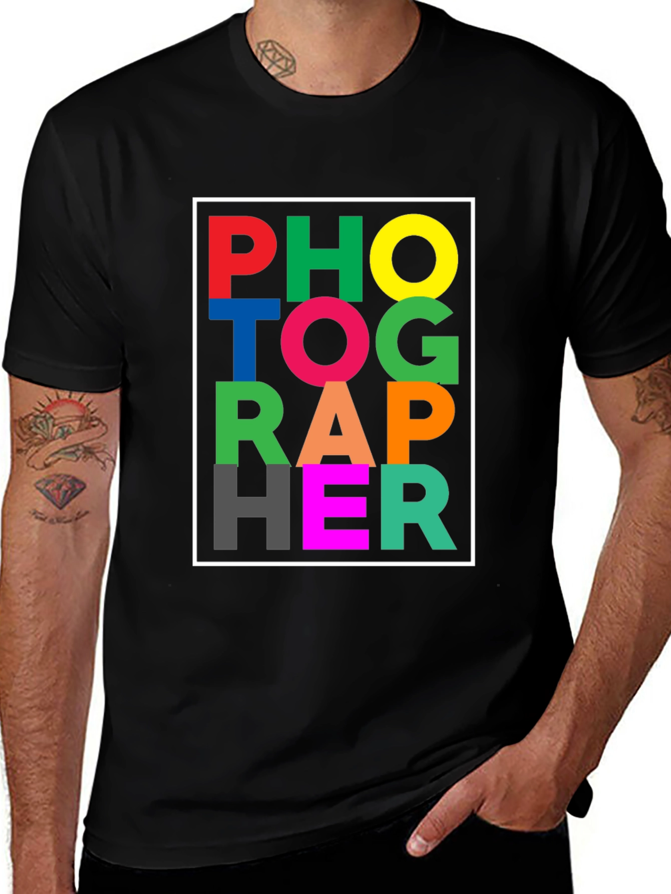 Variant 18 of Colorful Photographer Graphic Black T-Shirt