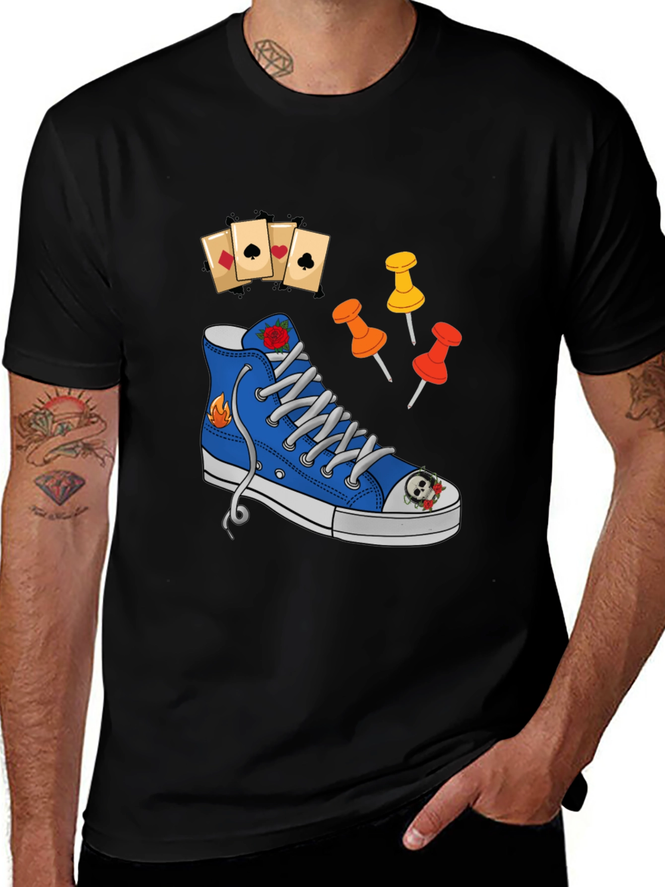 Variant 14 of Graphic T-Shirt with Shoe and Playing Cards Design
