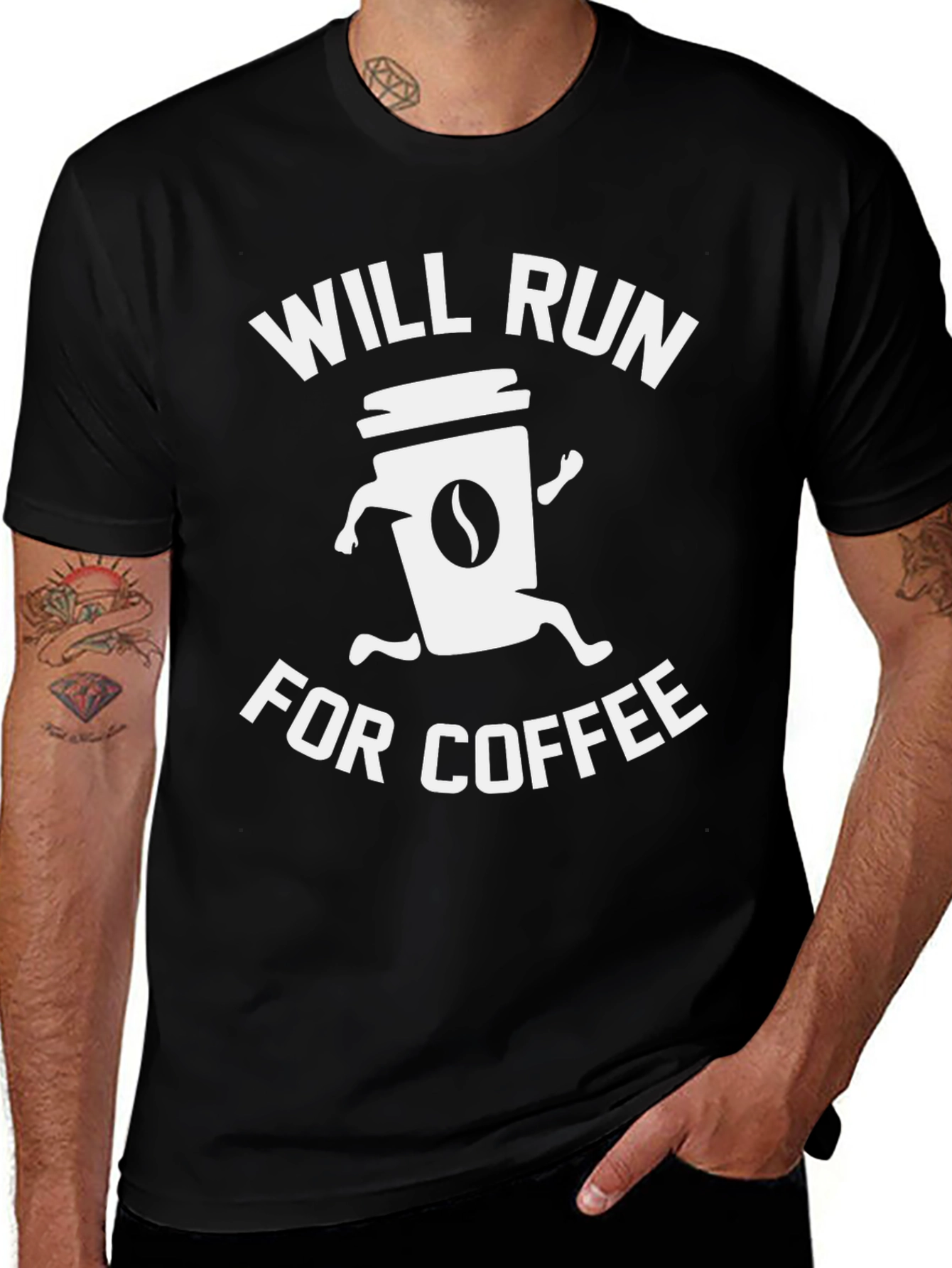 Variant 6 of Will Run For Coffee Black Graphic Tee