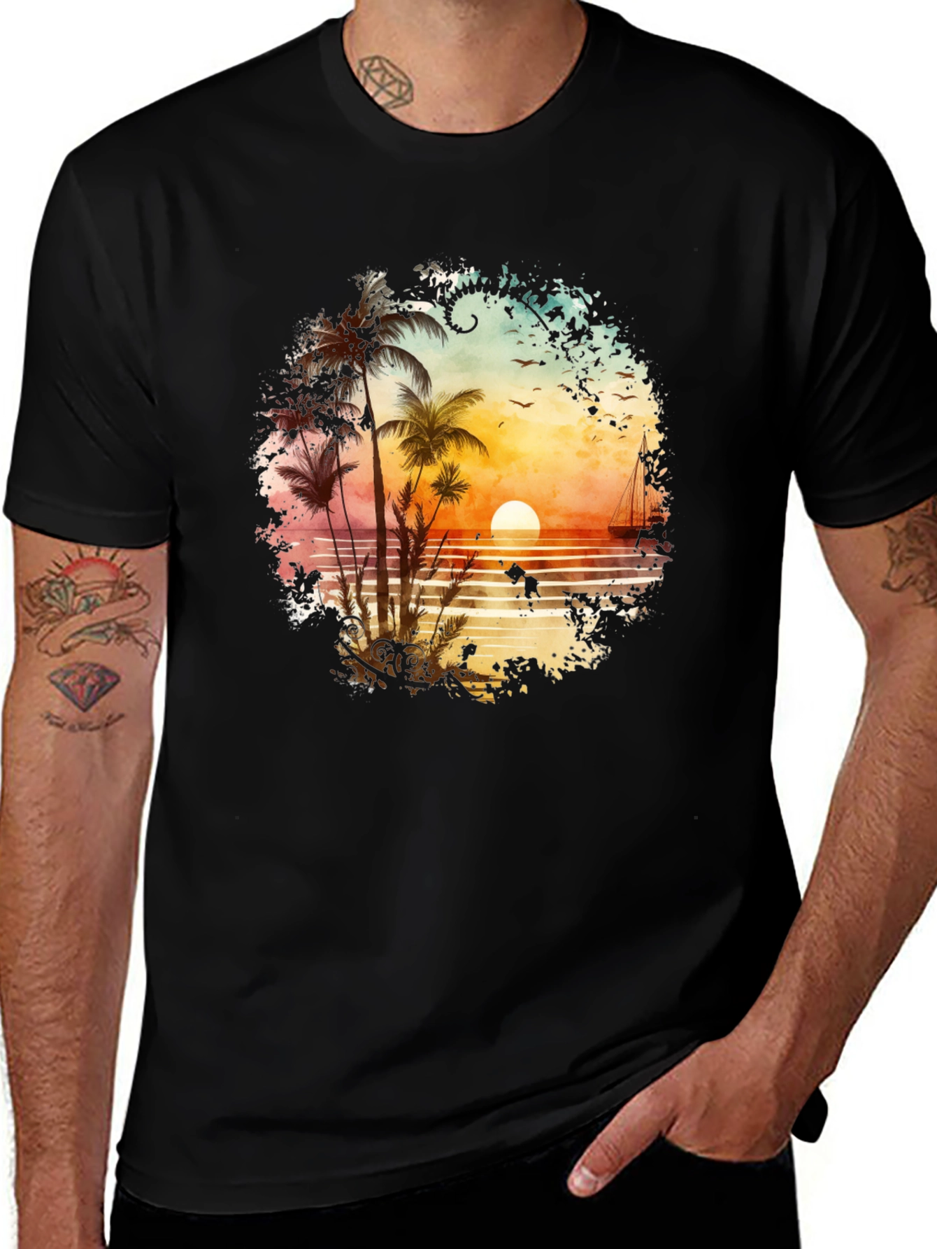 Variant 21 of Sunset Beach Palm Tree Graphic Tee