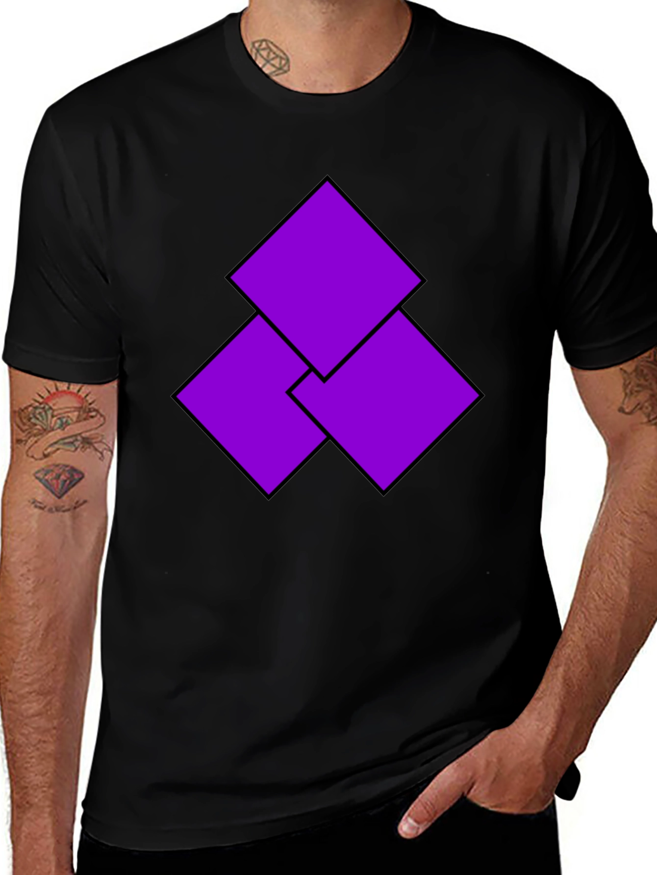 Variant 14 of Geometric Purple Squares Black T-Shirt