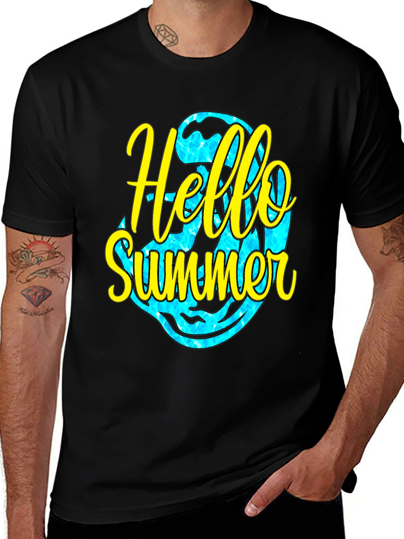 Variant 21 of Hello Summer Graphic Tee - Casual Black T-Shirt