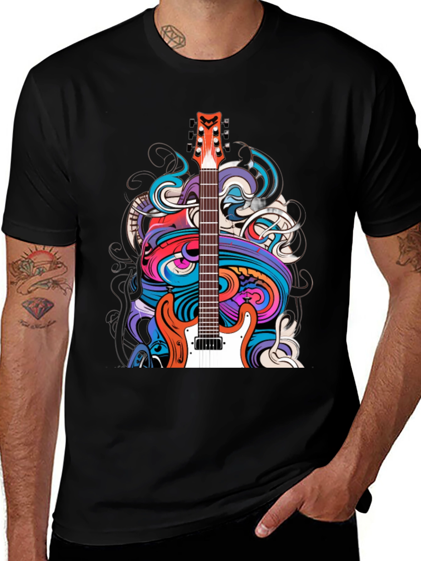 Variant 21 of Guitar Graphic Print Black T-Shirt
