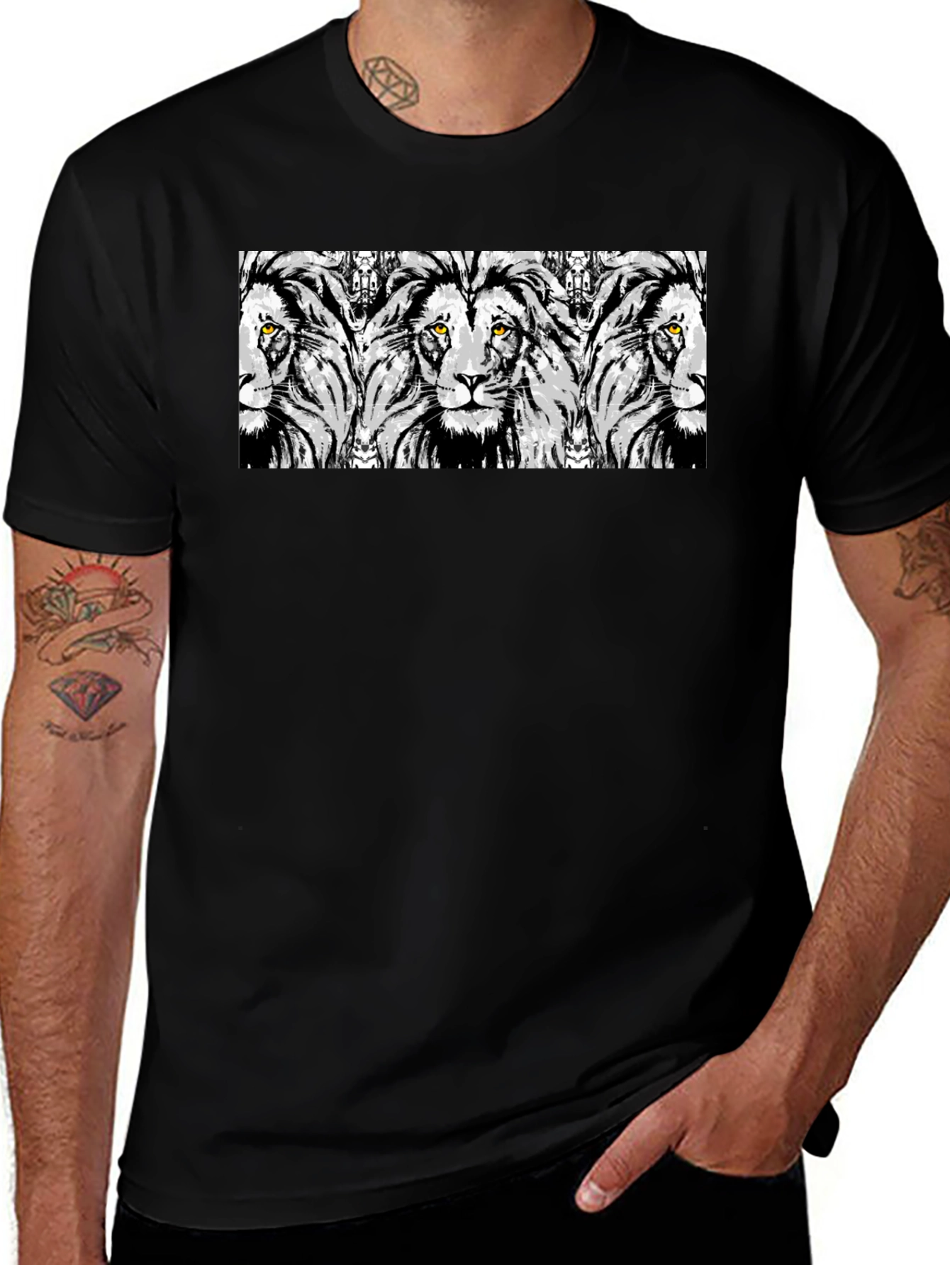 Black Lion Print Graphic Tee - Stylish Men's Black T-Shirt main image