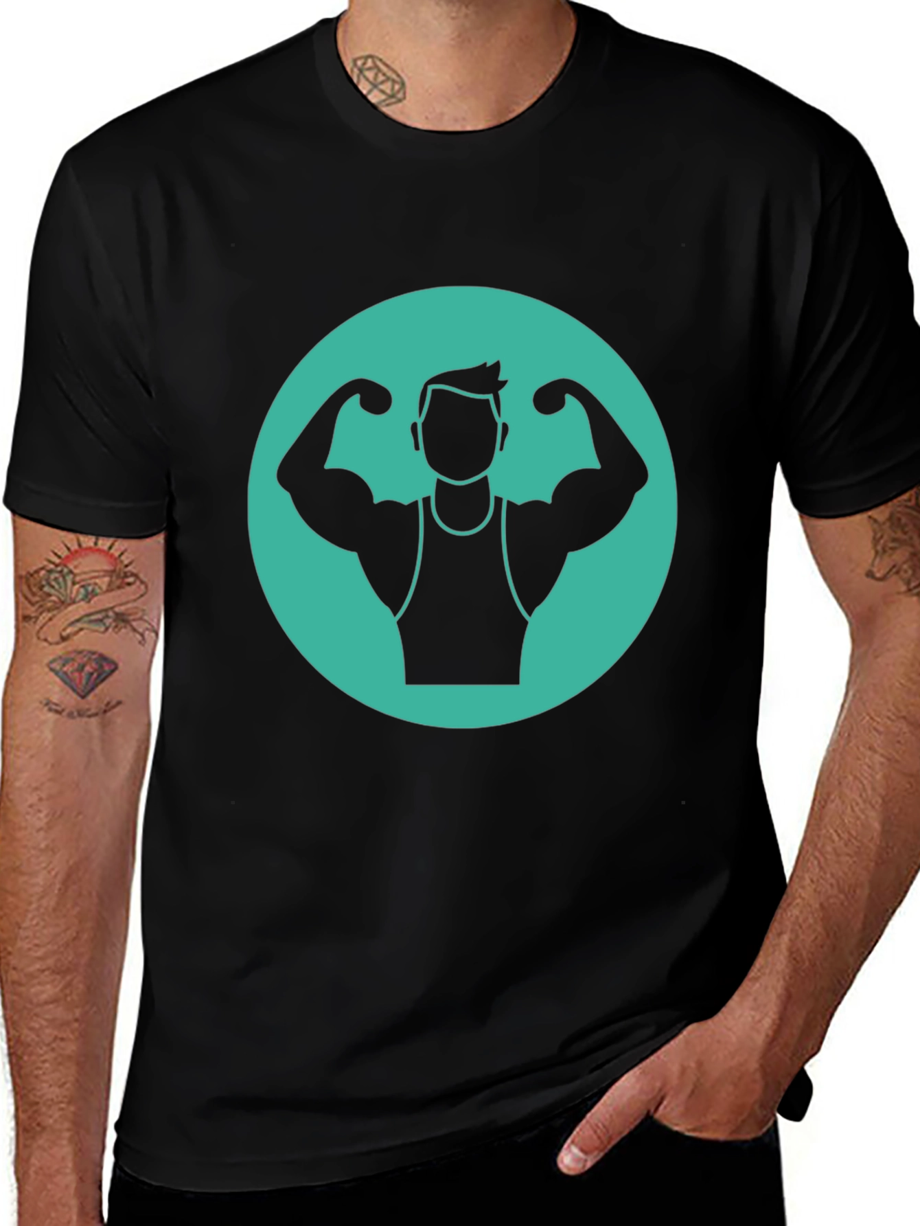 Variant 25 of Muscle Man Graphic Black T-Shirt