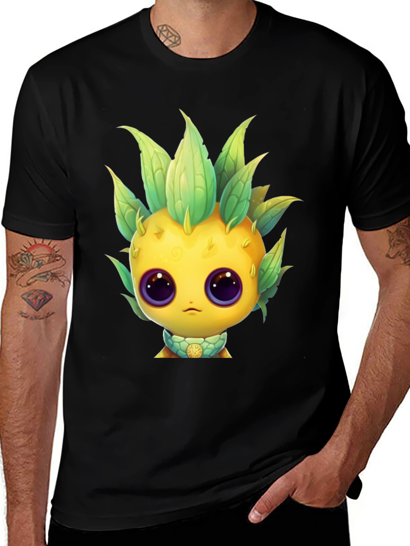 Variant 29 of Pineapple Character Black T-Shirt