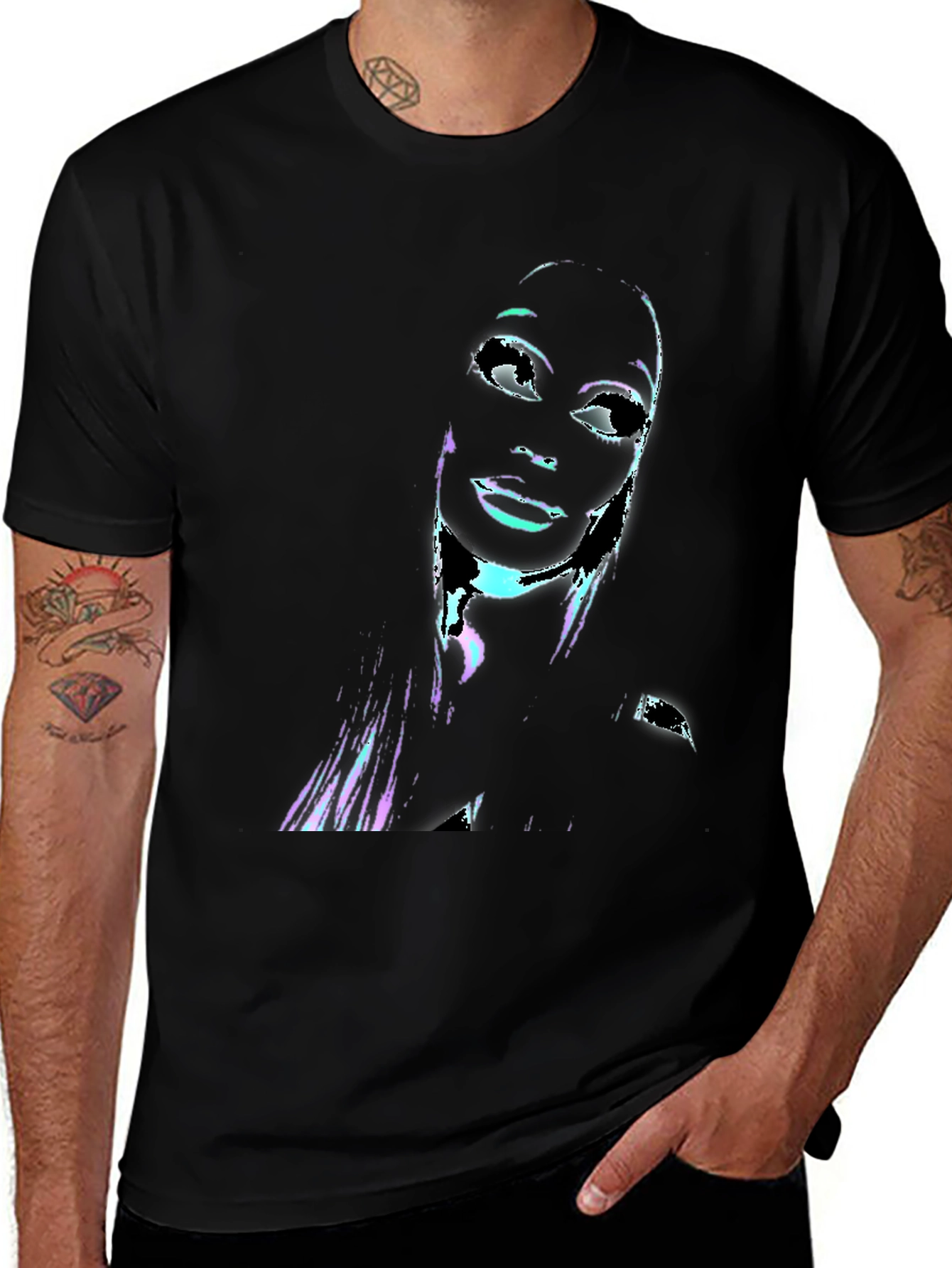 Variant 7 of Black Graphic Tee - Woman Portrait Design