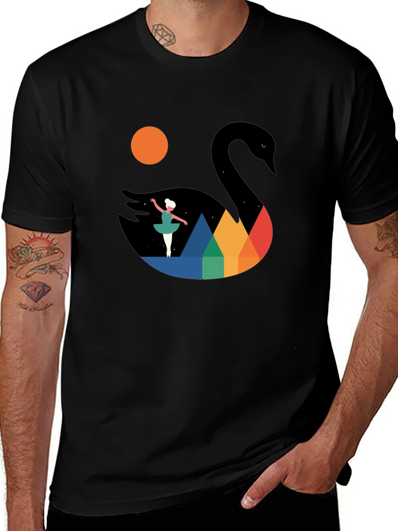 Variant 26 of Swan Lake Graphic Tee - Black Cotton Blend