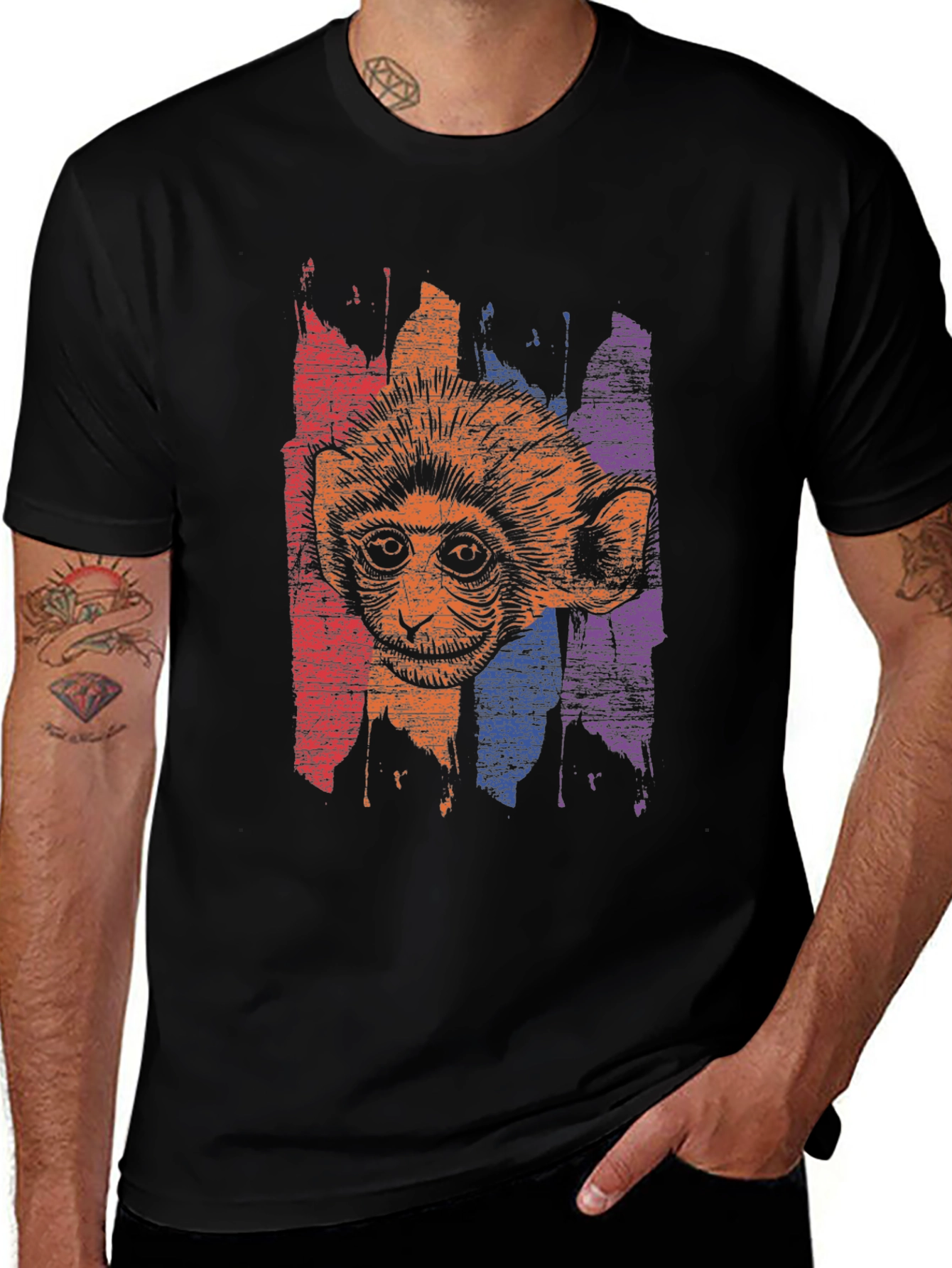 Variant 26 of Retro Monkey Graphic Print Black T-Shirt