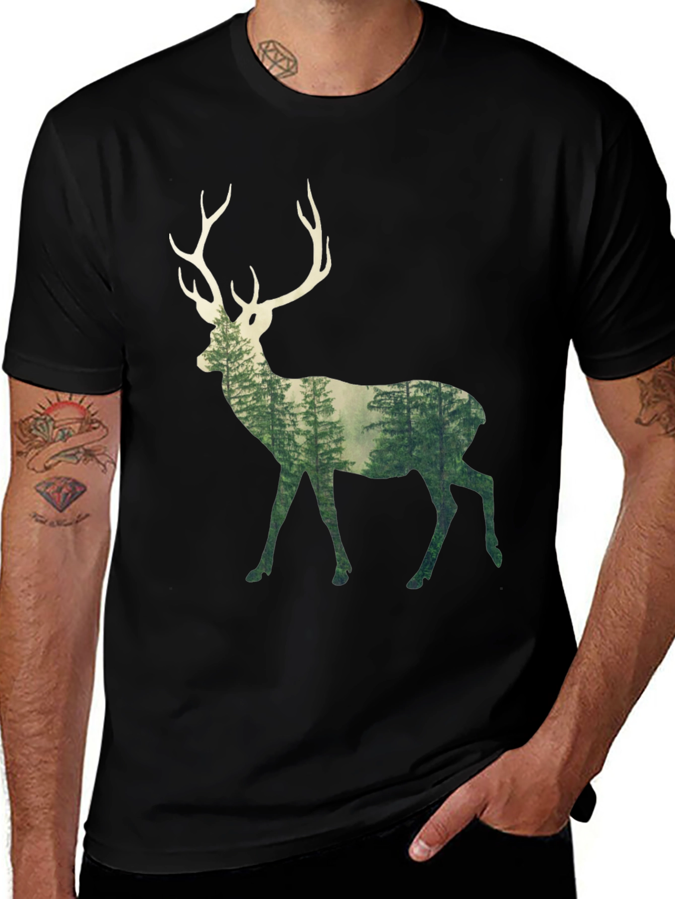 Variant 22 of Deer Forest Graphic Tee - Men's Black T-Shirt