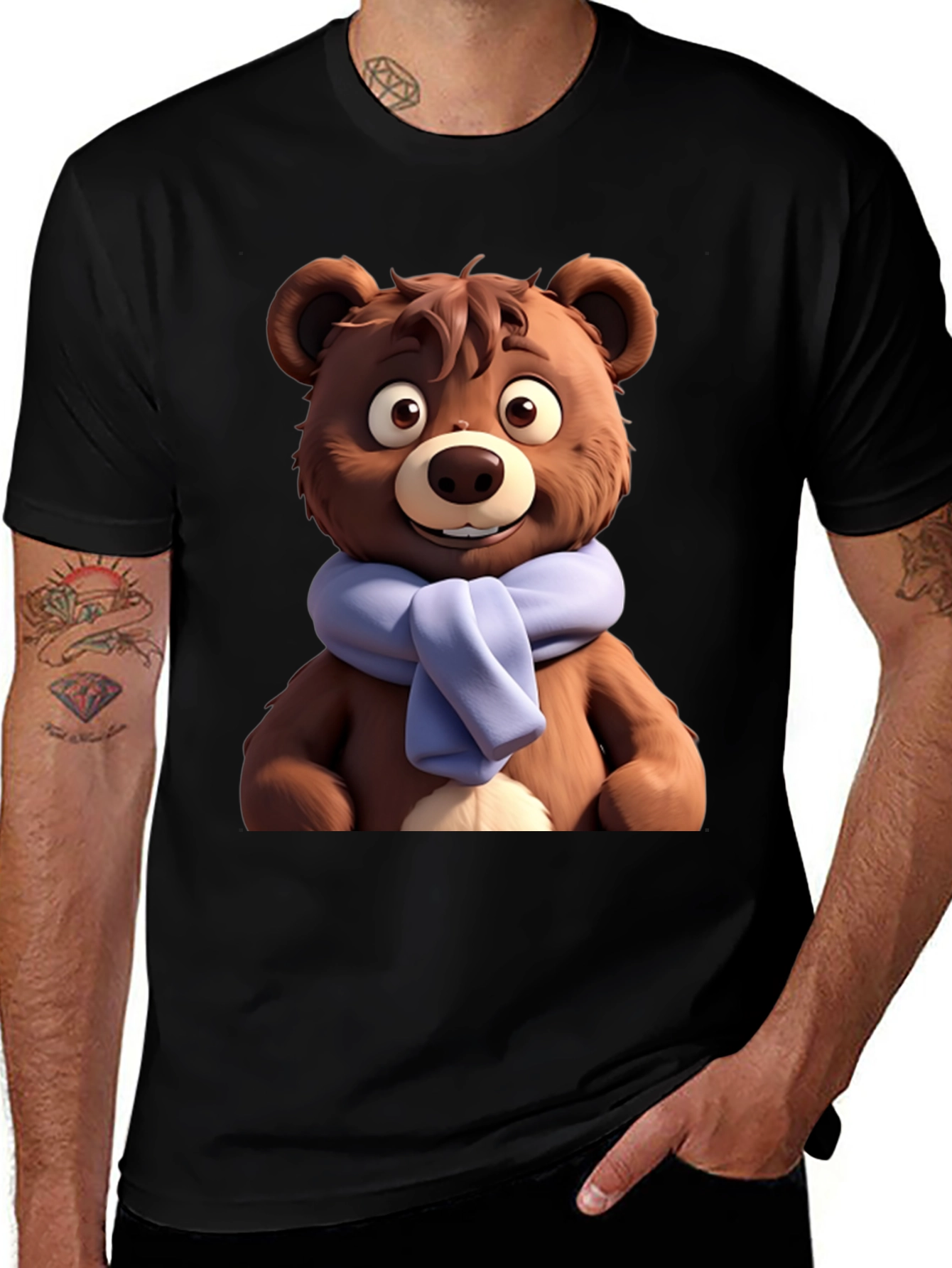 Variant 21 of Cute Bear Cartoon Graphic Tee - Soft Black Shirt