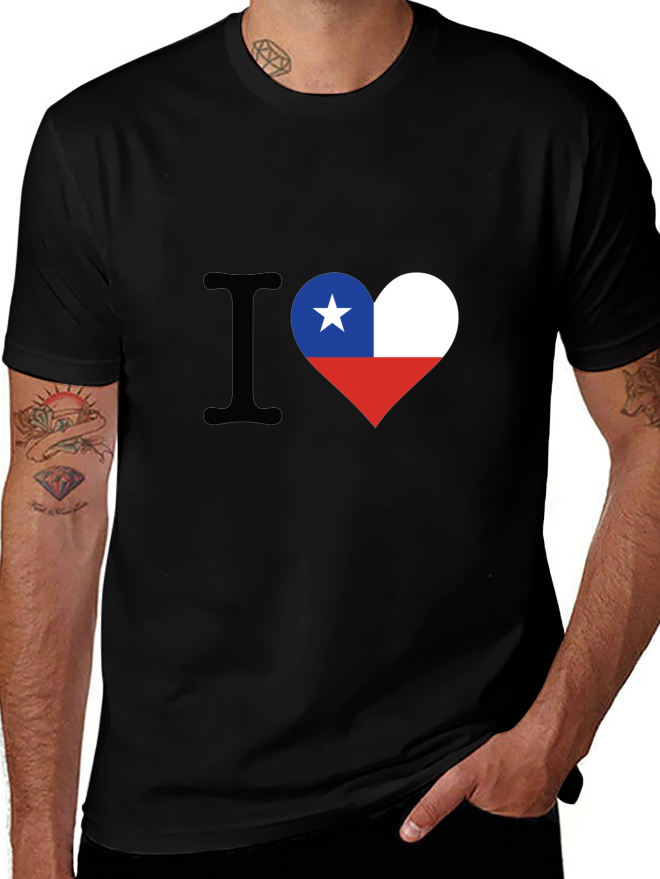 I Love Chile Heart Flag Black T-Shirt