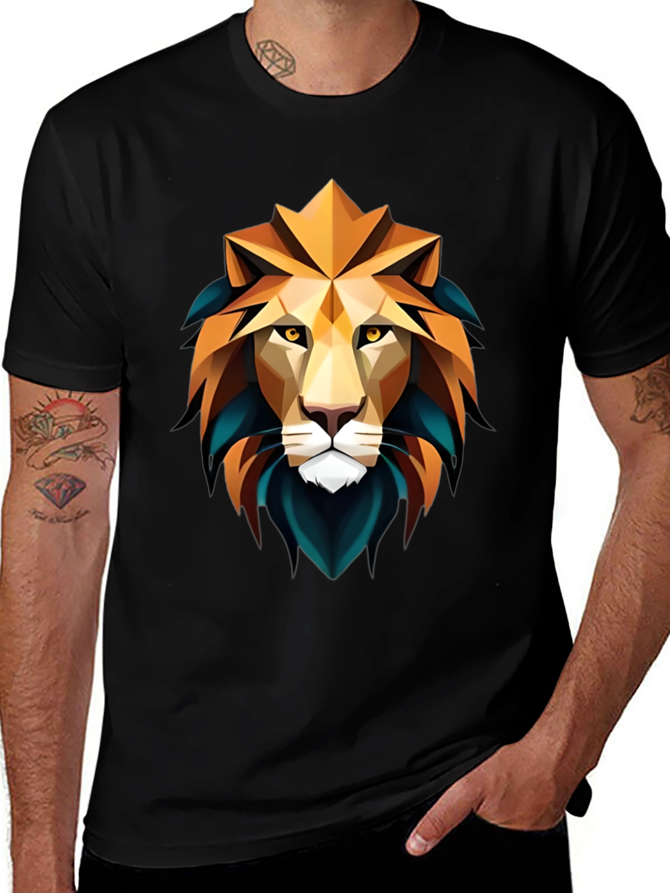 Variant 9 of Geometric Lion Graphic Black T-Shirt
