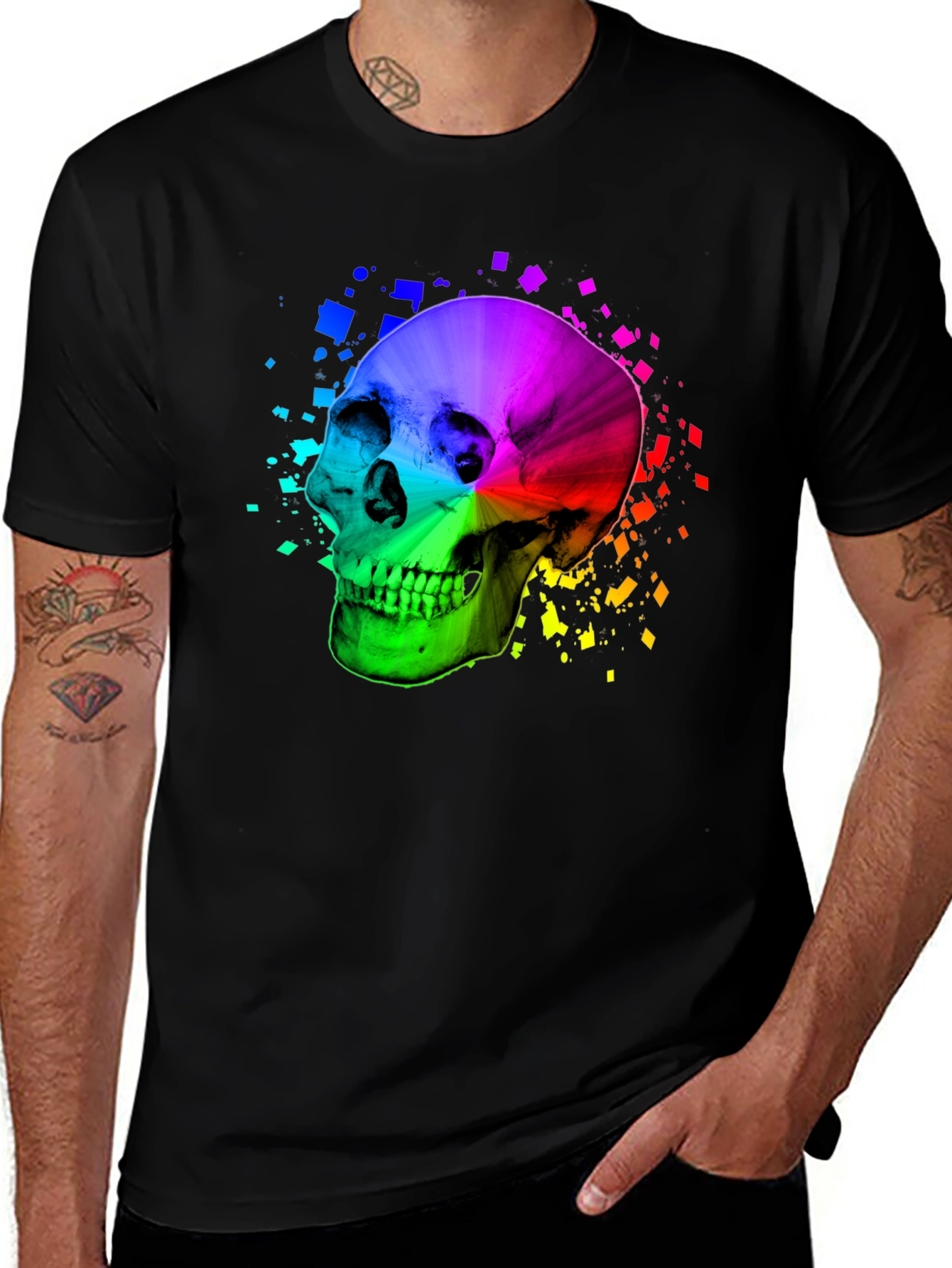 Variant 7 of Rainbow Skull Graphic Black T-Shirt