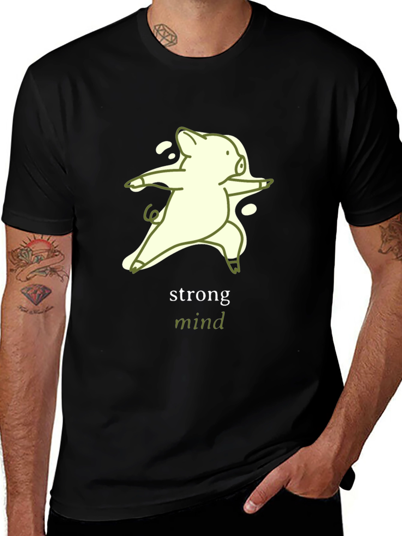 Variant 6 of Strong Mind Yoga Pig T-Shirt - Unisex Black Tee