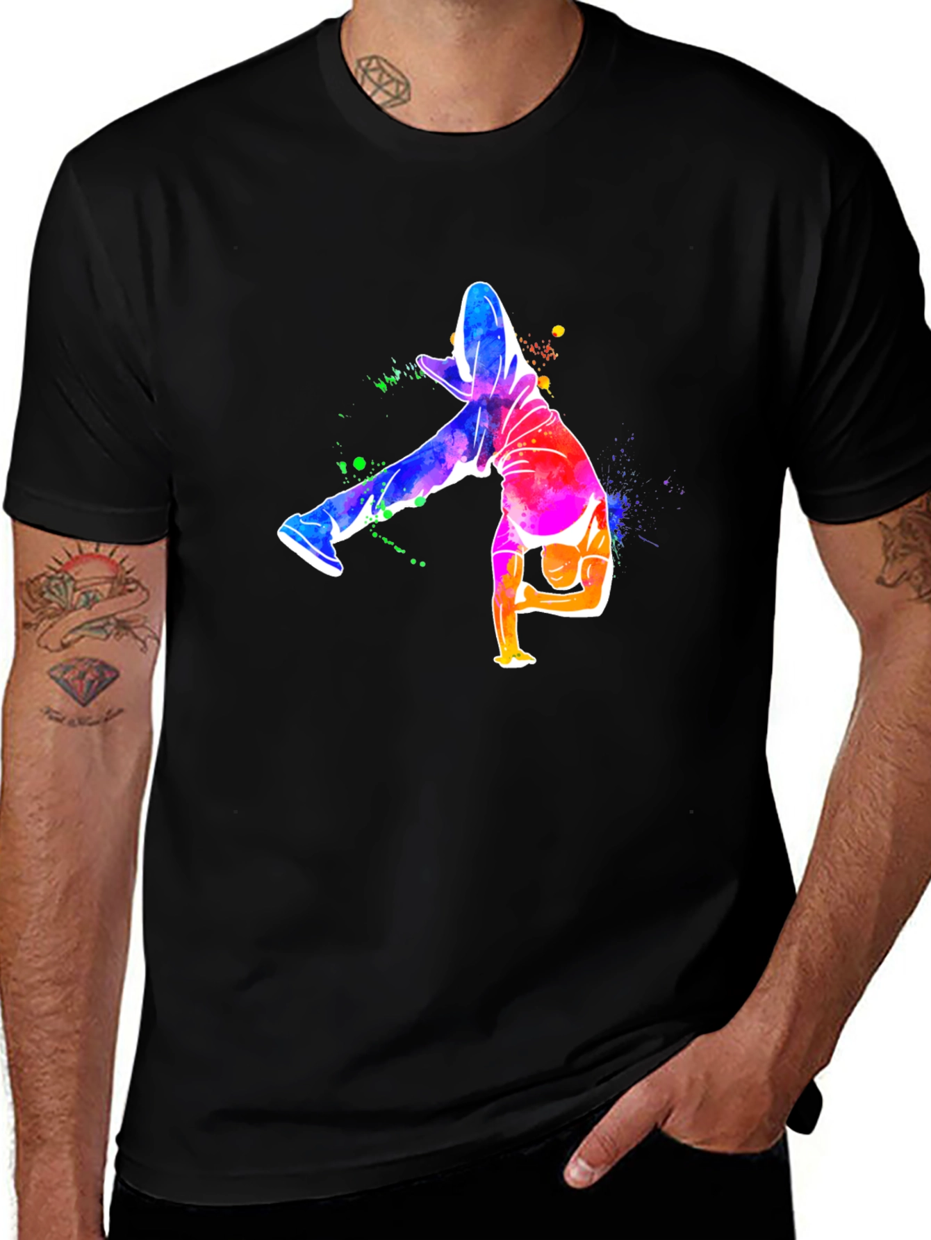 Variant 26 of Vibrant Breakdance Graphic Tee - Men's Black T-Shirt