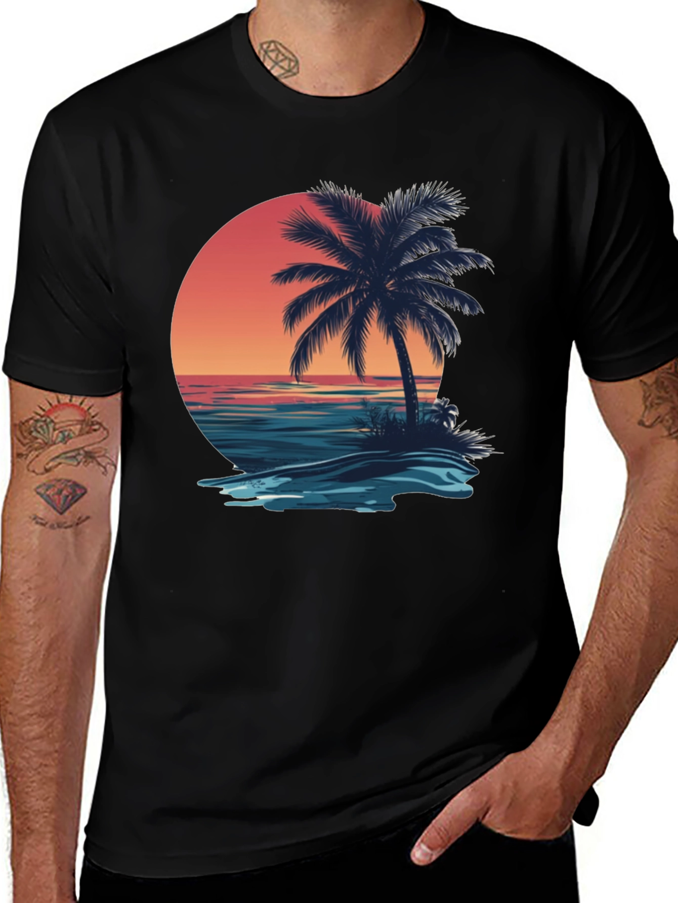 Variant 26 of Sunset Palm Tree Graphic Tee - Island Vibes T-Shirt