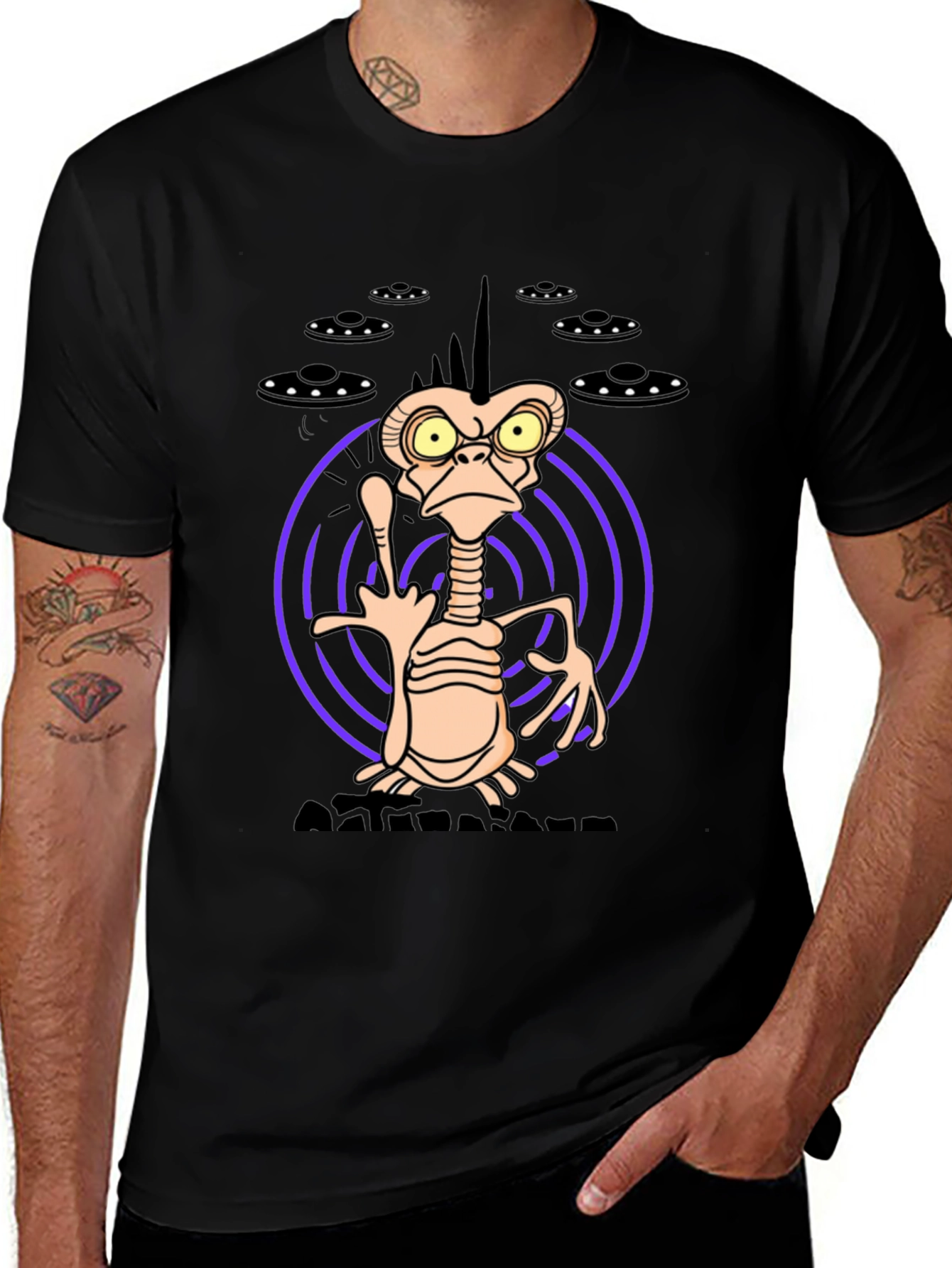 Funny E.T. Alien T-Shirt - Black Graphic Tee