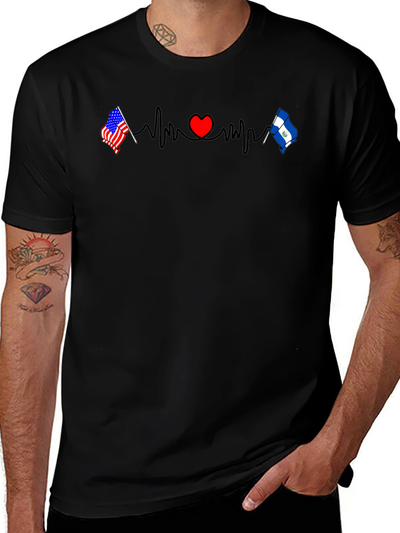 USA & El Salvador Heartbeat Flag T-Shirt