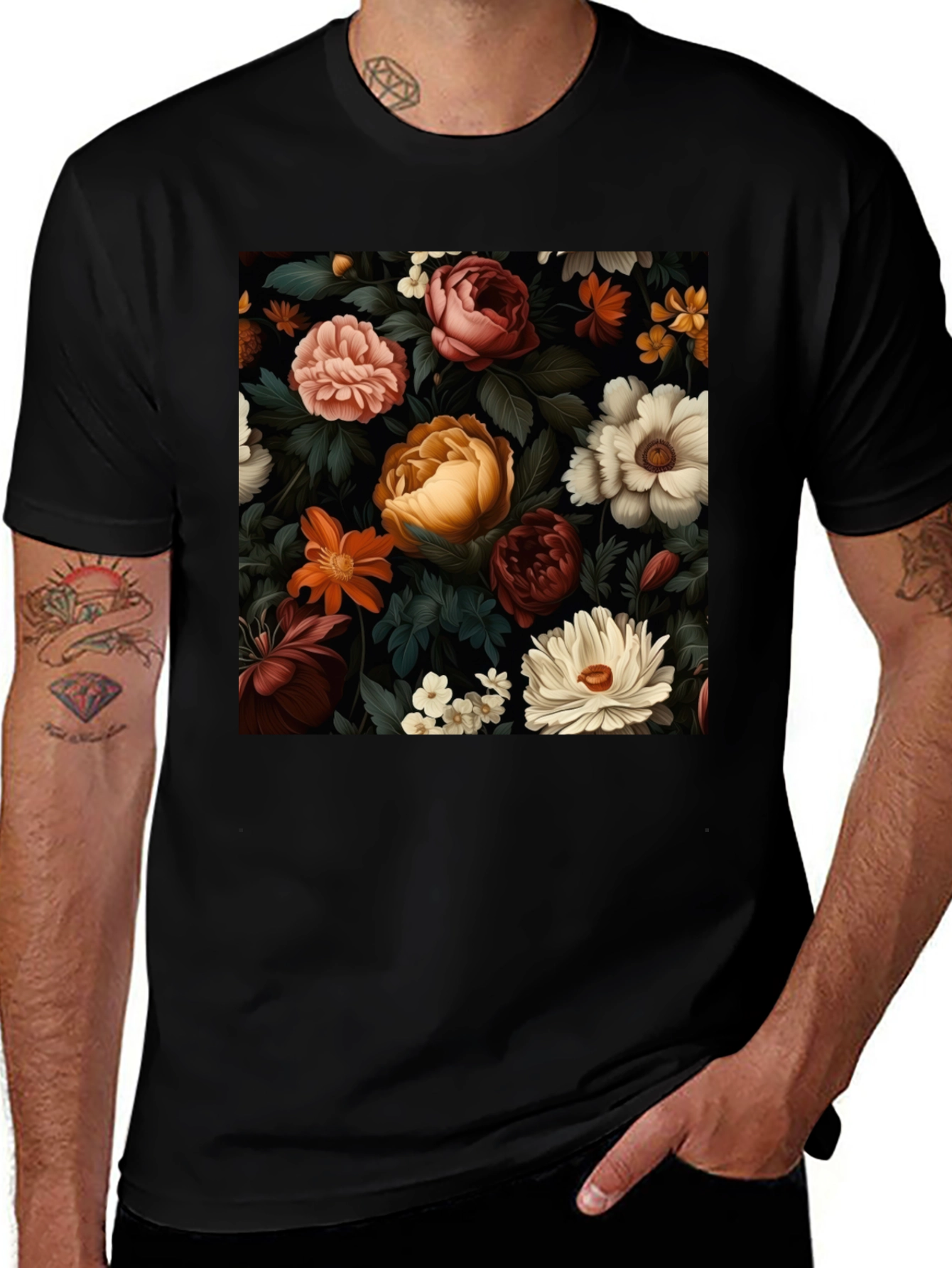 Variant 9 of Floral Print Black T-Shirt