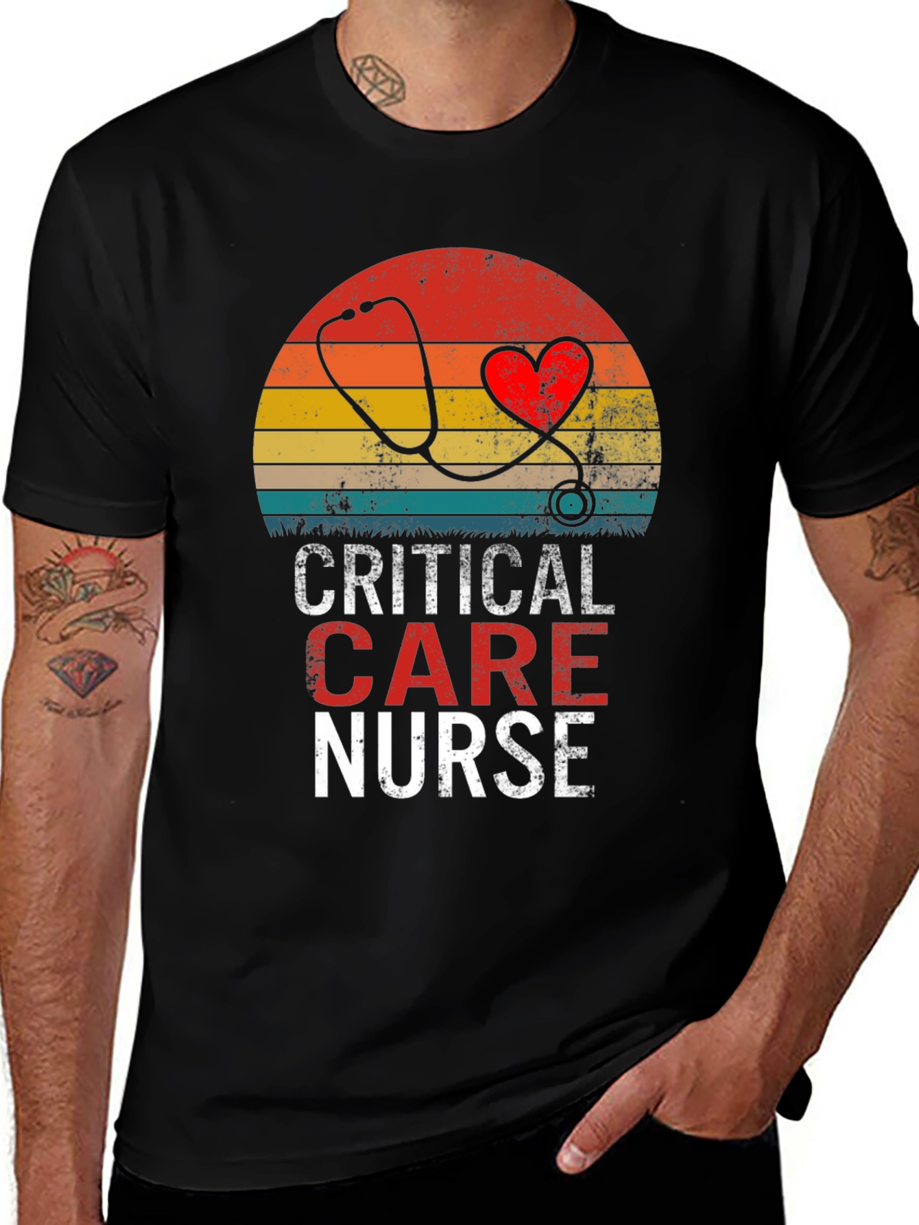 Variant 24 of Critical Care Nurse T-Shirt - Heart Stethoscope Tee