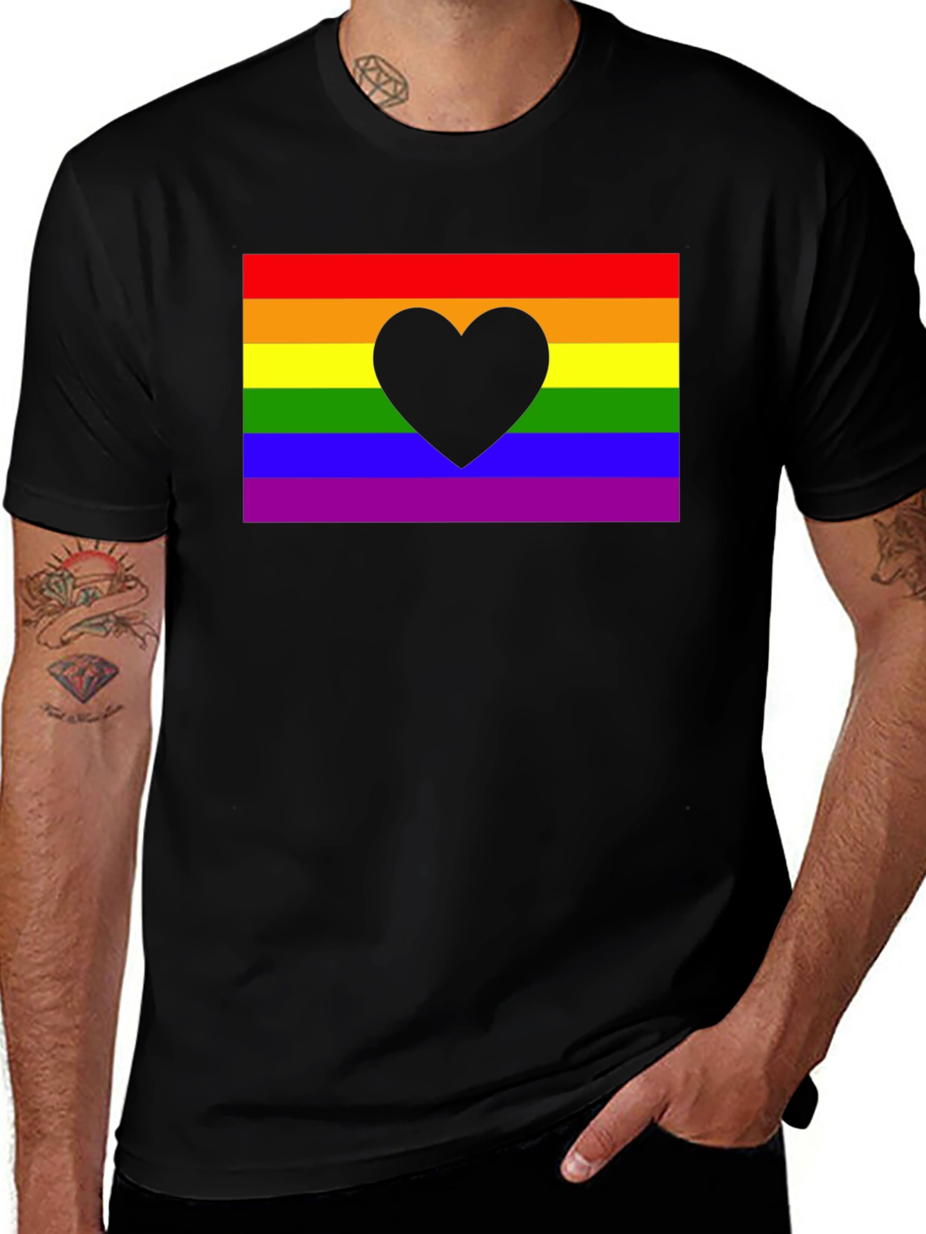 LGBT Pride Heart T-Shirt - Black Cotton Tee