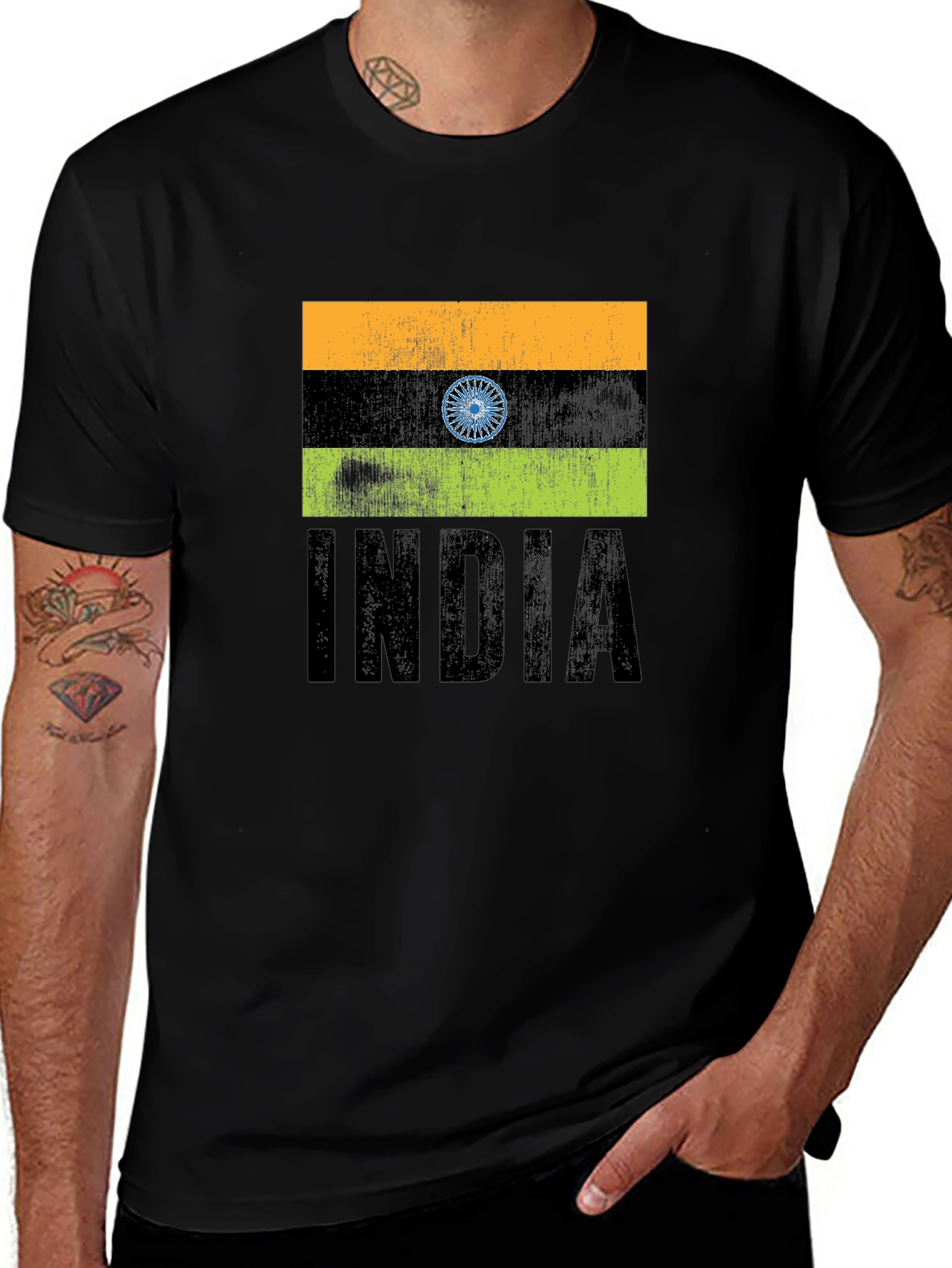Black India Flag Graphic T-Shirt - Black Crew Neck Tee main image
