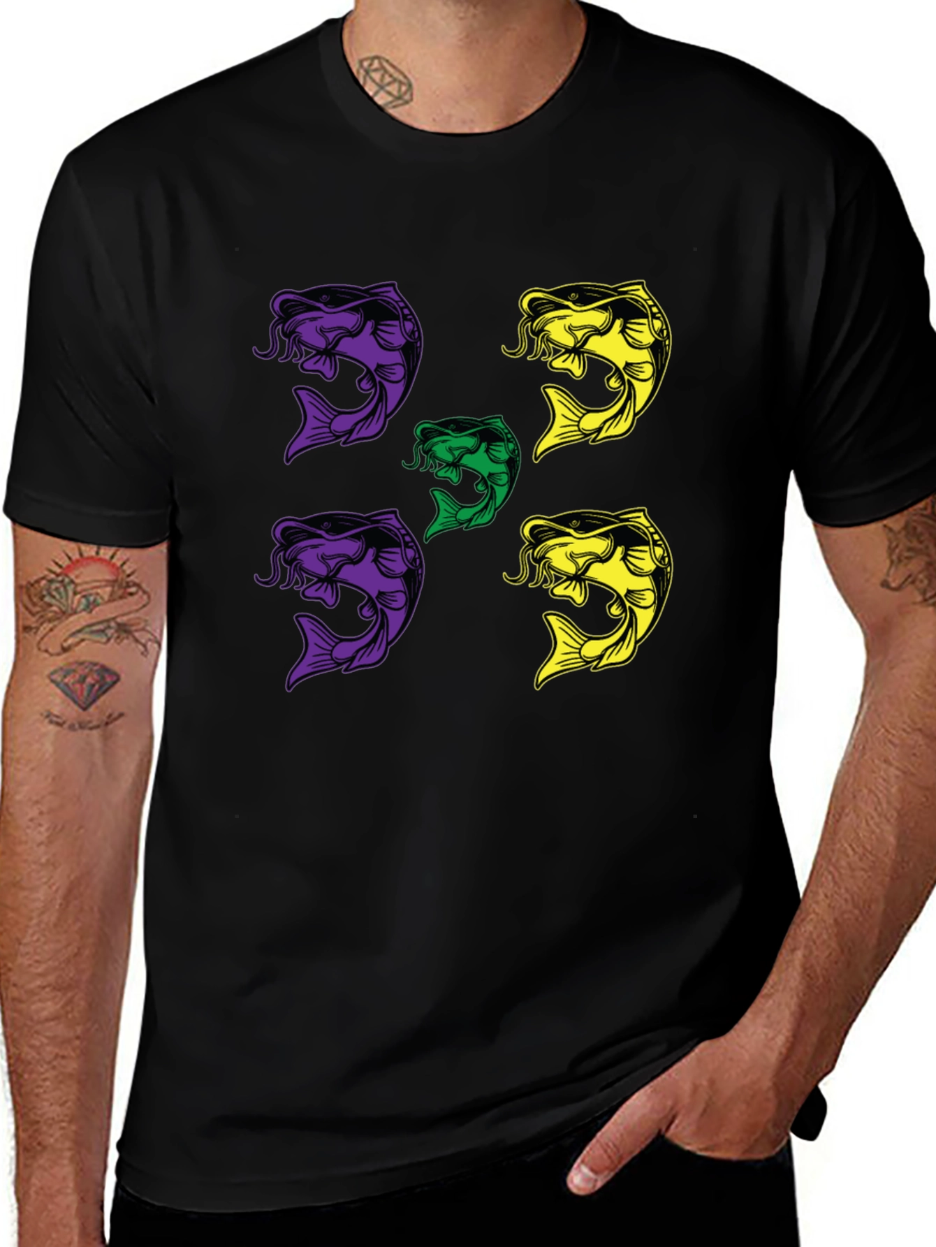 Variant 15 of Colorful Fish Graphic Print Black T-Shirt
